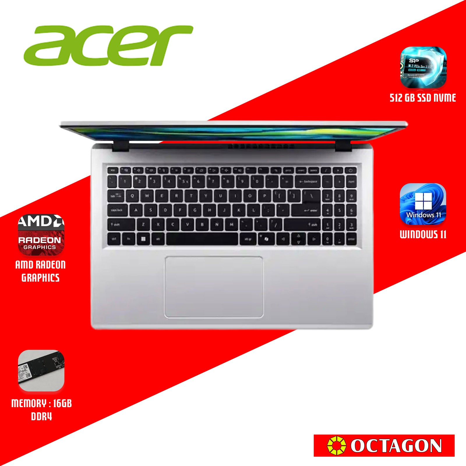 ACER ASPIRE LITE AL15-42P-R6D1/ RYZEN 7 7730U/ 16GB/ 512GB SSD/ 15.6" IPS FHD/ WIN 11/ OFFICE HOME 2024 + OFFICE 365 1YR/ SILVER