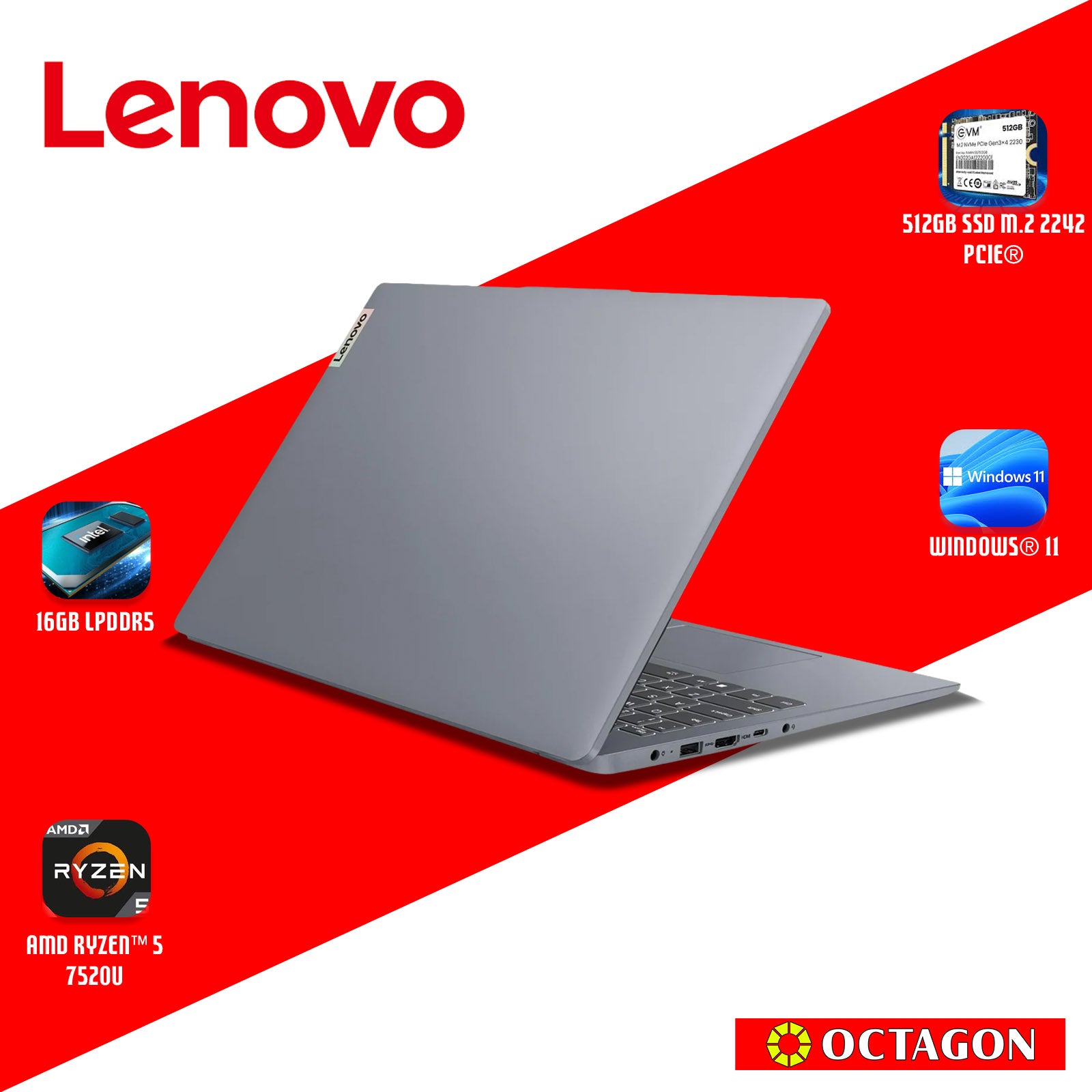 LENOVO IPS3-15 (82XQ015XPH)/ RYZEN 5 7520U/ 16GB/ 512GB SSD/ 15.6 FHD/ WIN 11/ H&S 2024