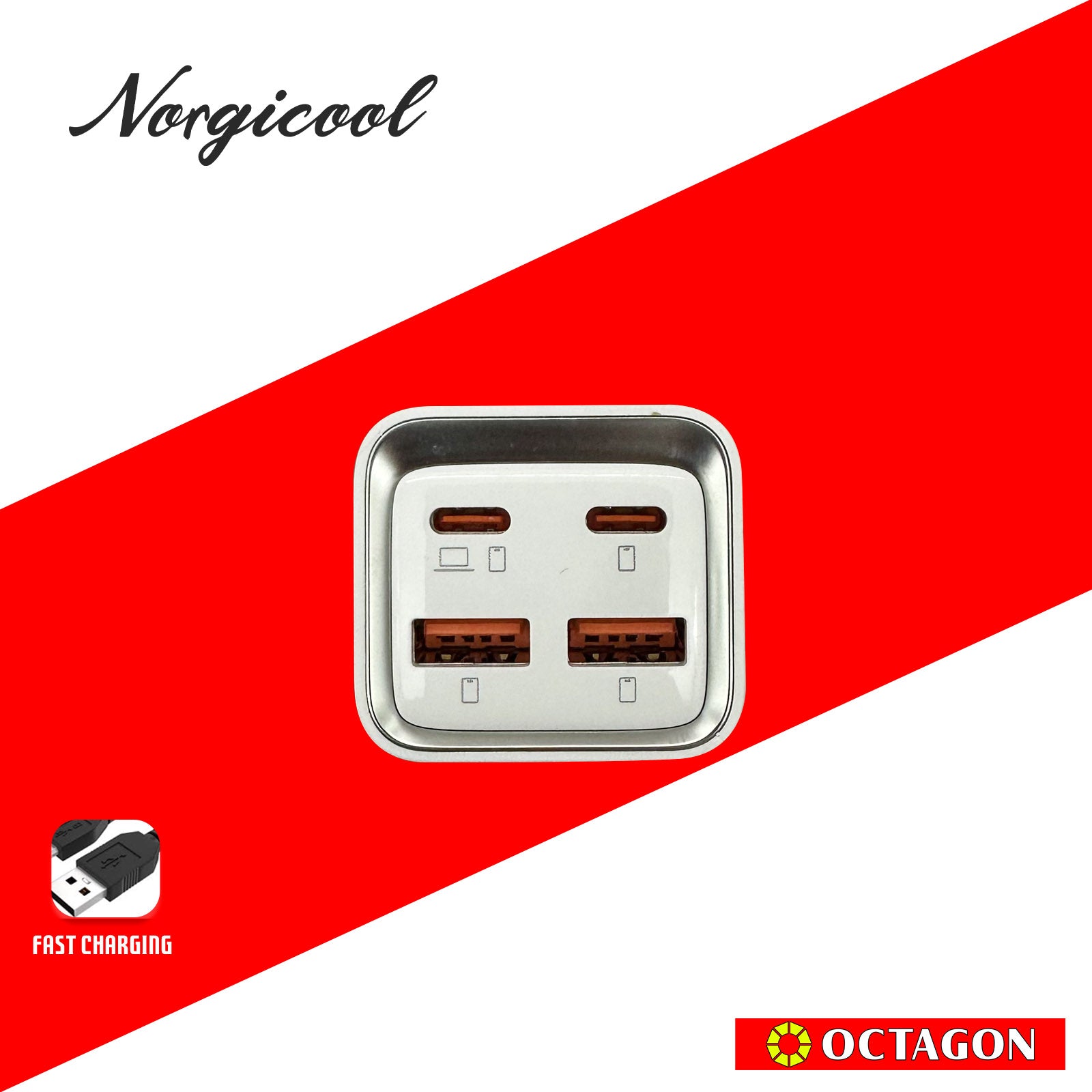 NORGICOOL NA4610C 65W 4-PORT PD DESKTOP CHARGER 2-USB-A & 2-USB-C 1.5M