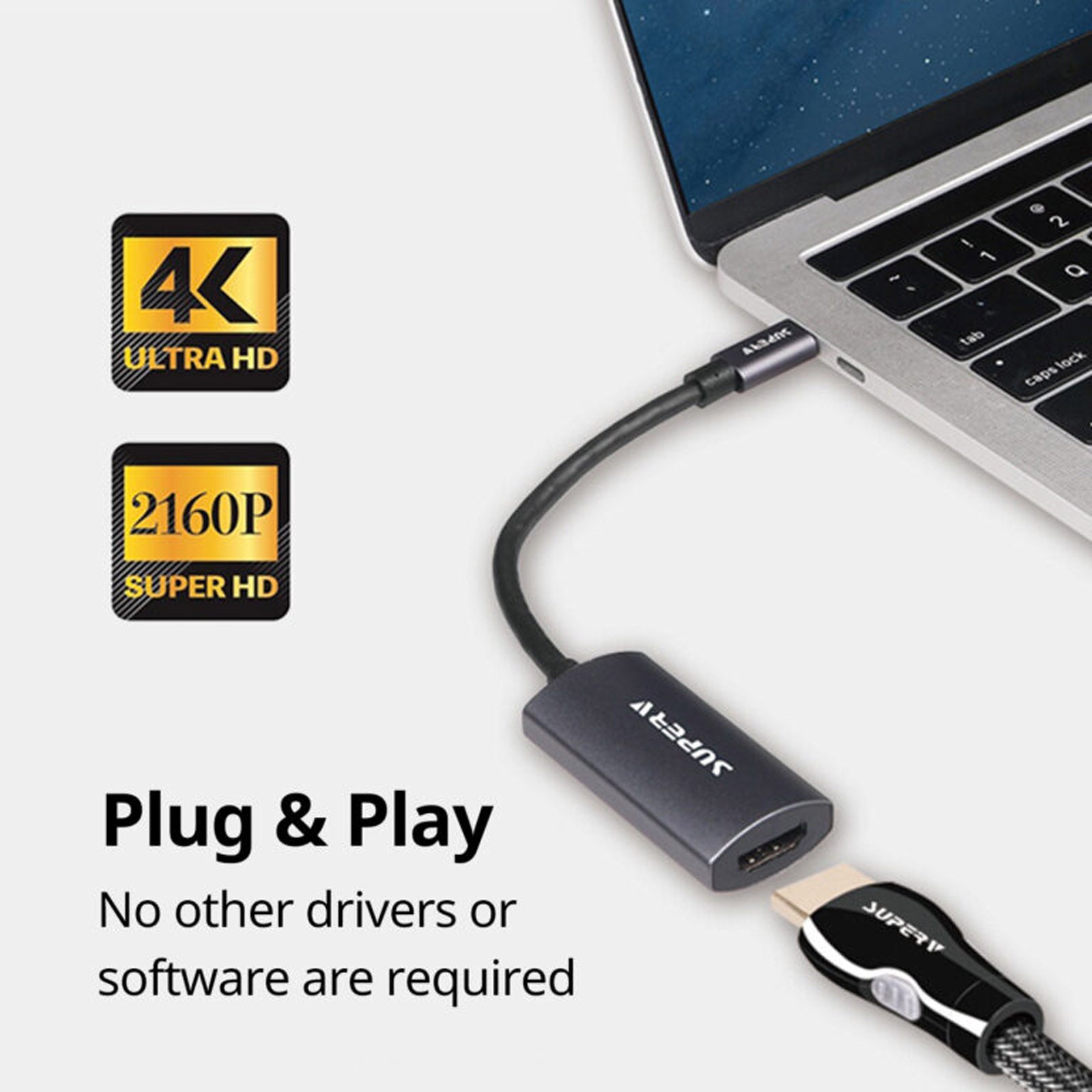 SUPERV  HC01 TypeC to HDMI 2.0 Cable, Ultra HD 4Kx2K@60 Hz, 2M