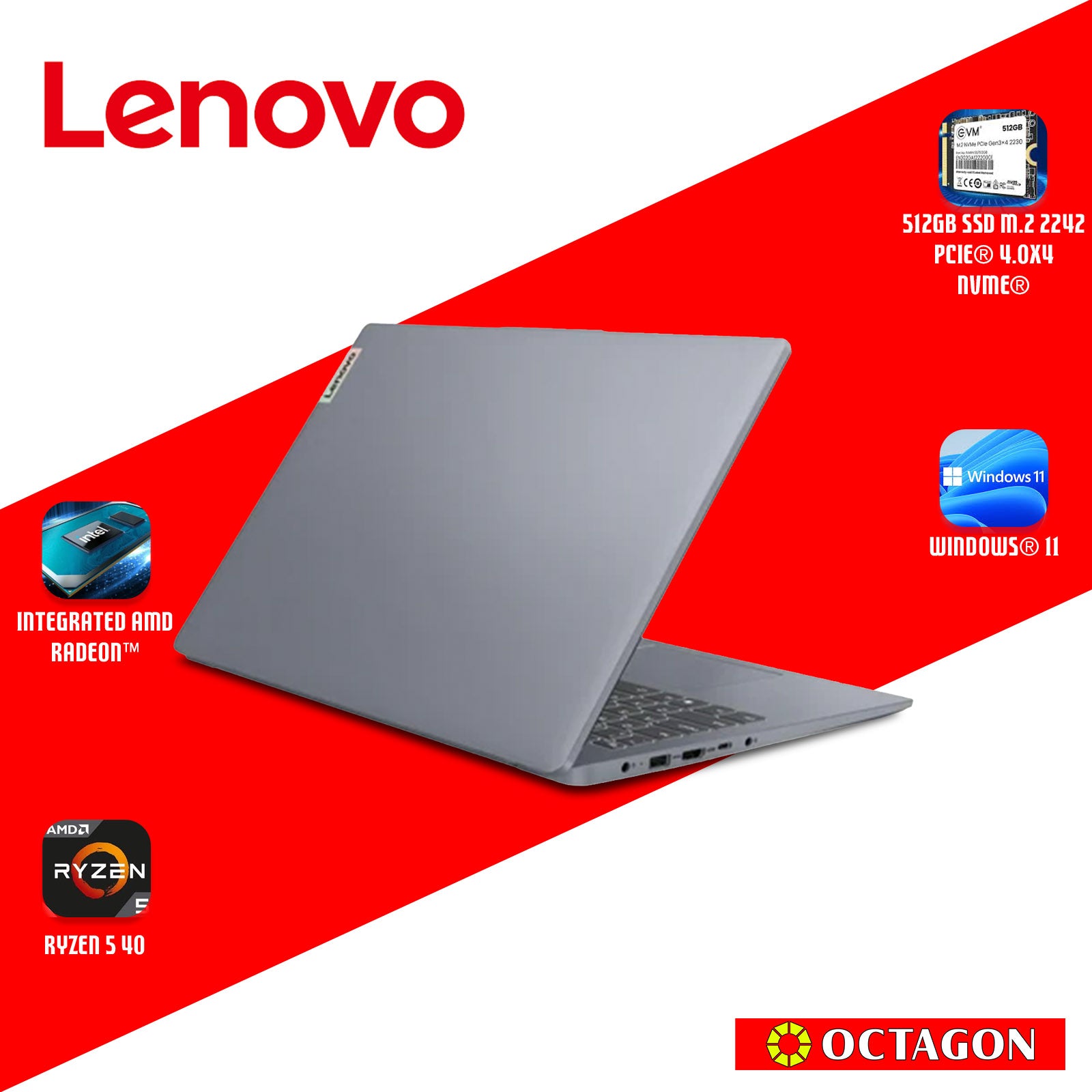 LENOVO IPS3-15 (82XQ01FQPH)/ RYZEN 5 40/ 16GB/ 512GB SSD/ 15.6 FHD/ WIN 11/ H&S 2024
