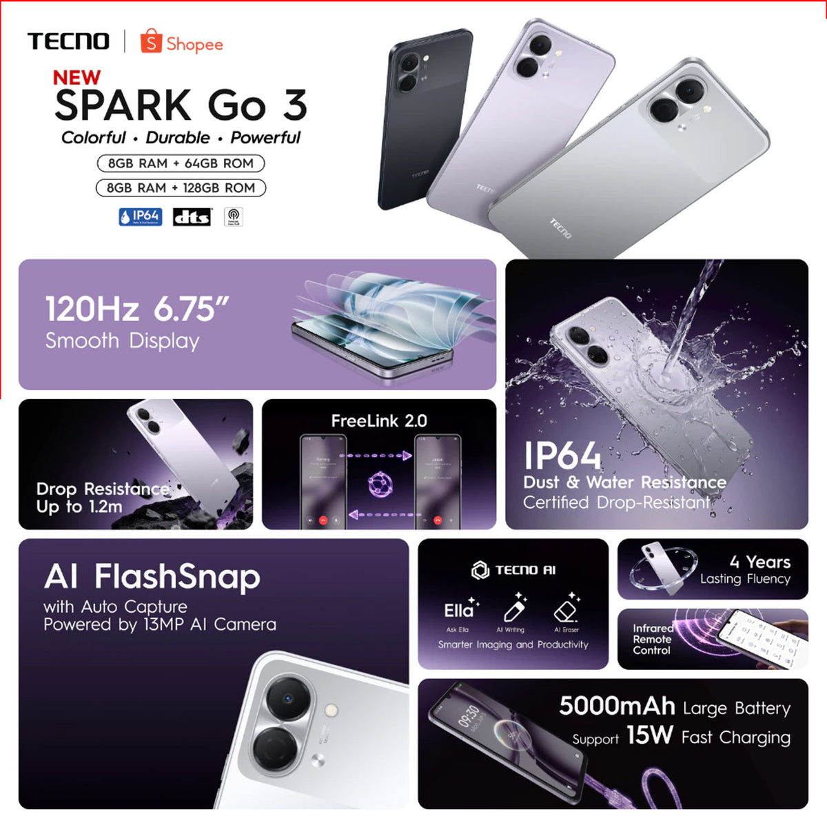 TECNO SPARK GO 3 KN3 4GB 128GB F.WHITE
