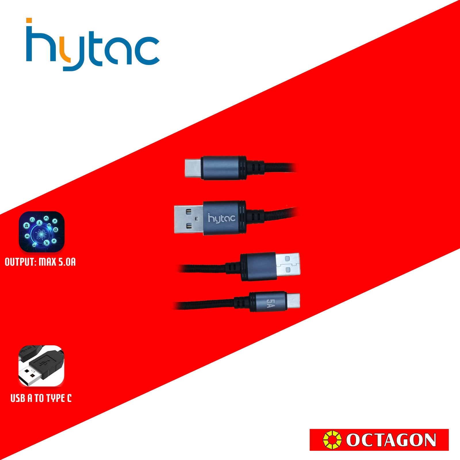 HYTAC HCC203C USB A TO TYPE C FAST CHARGING CABLE 5A 2M BLACK