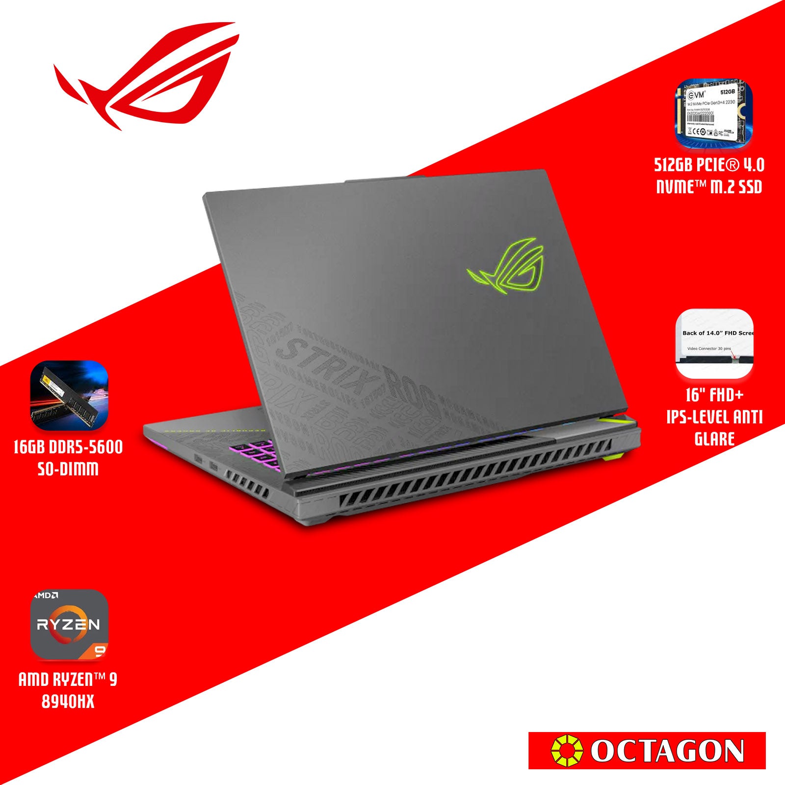 ASUS ROG STRIX G614PM-RV094WSM/ RYZEN 9 8940HX/ 16GB/512GB/ 16 FHD 165HZ/ WIN 11/ RTX5060 8GB