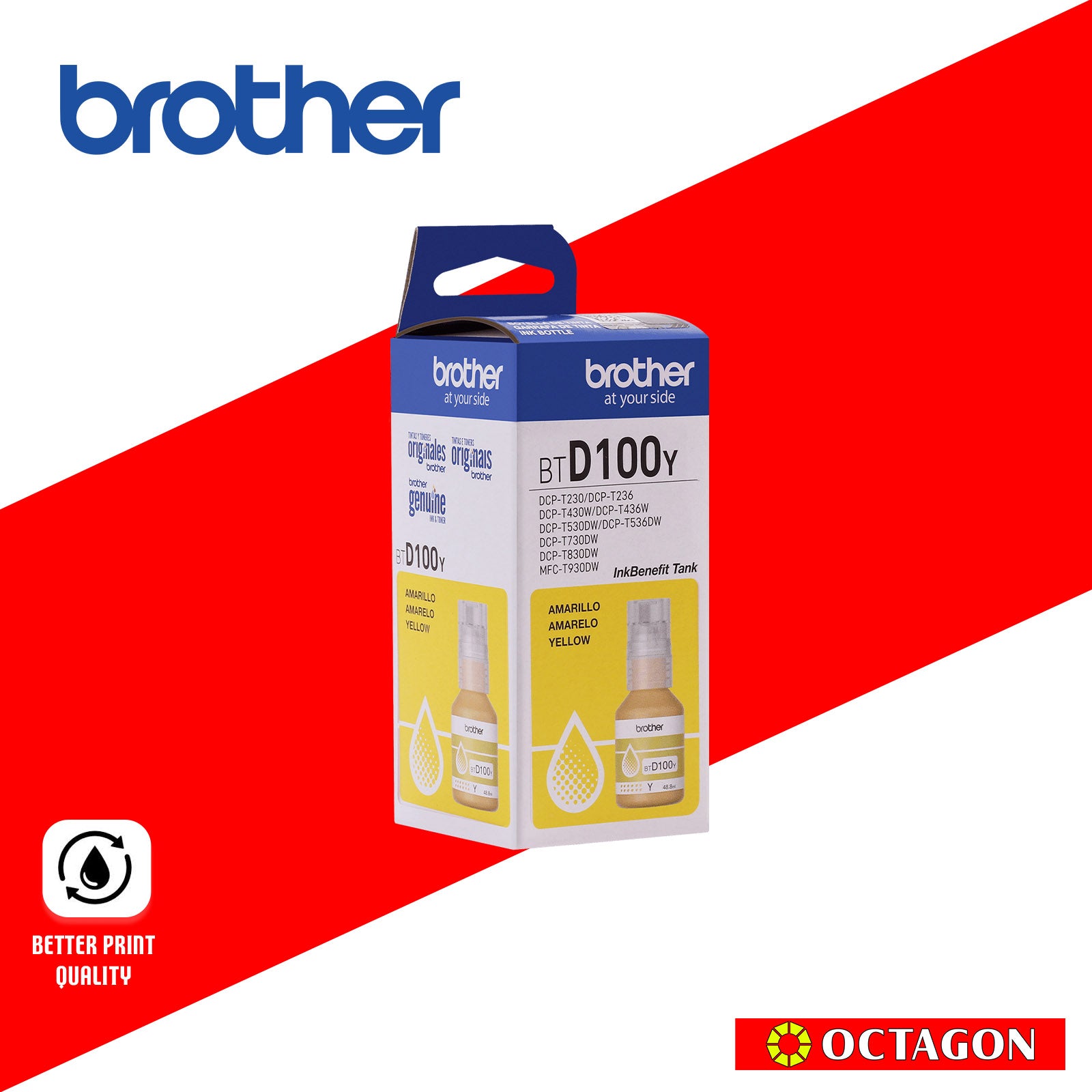 BROTHER BTD100 YELLOW/MAGENTA/CYAN INK BOTTLE