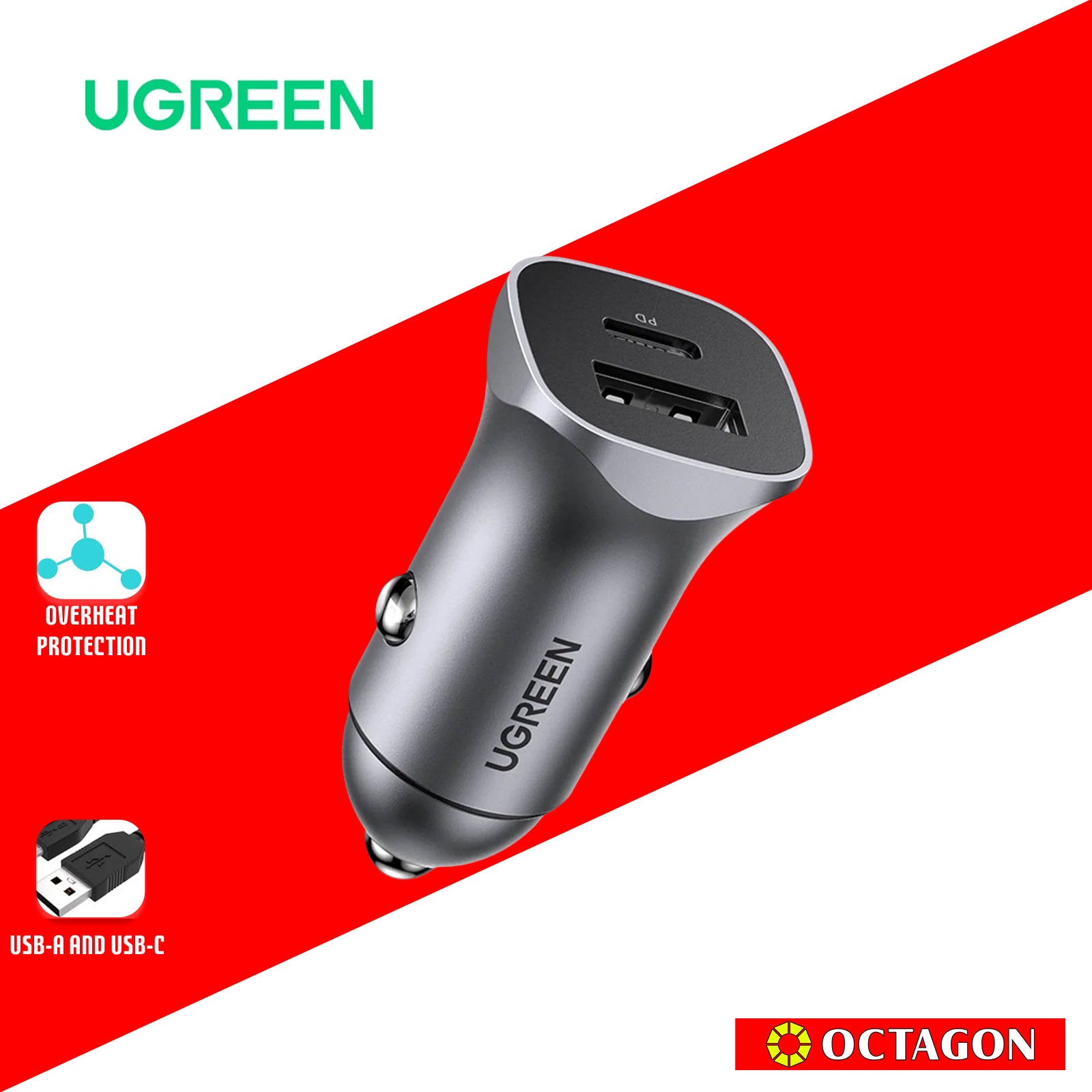 UGREEN CD130/40858 30W DUAL PORT CAR CHARGER