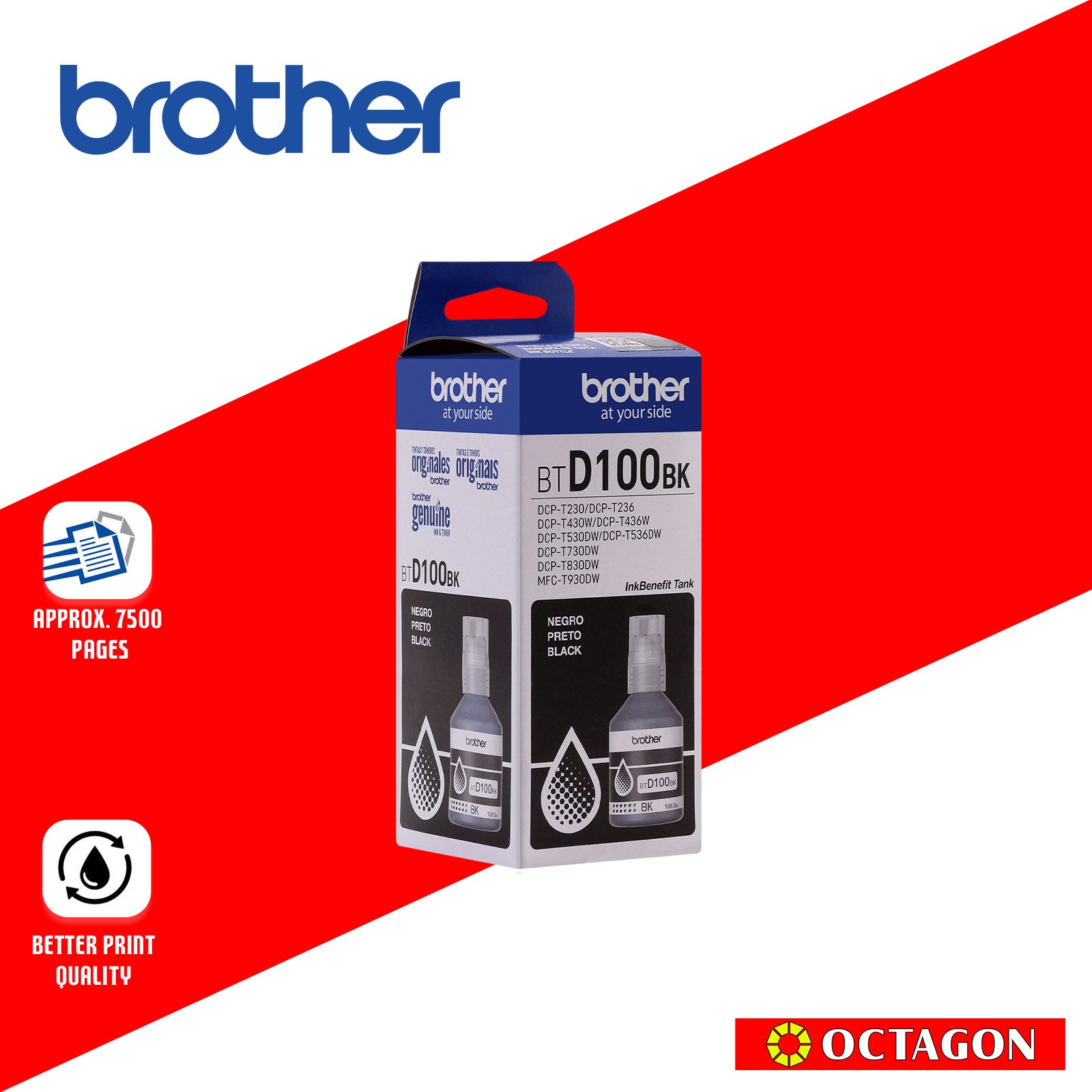 BROTHER BTD100BK BLACK INK BOTTLE