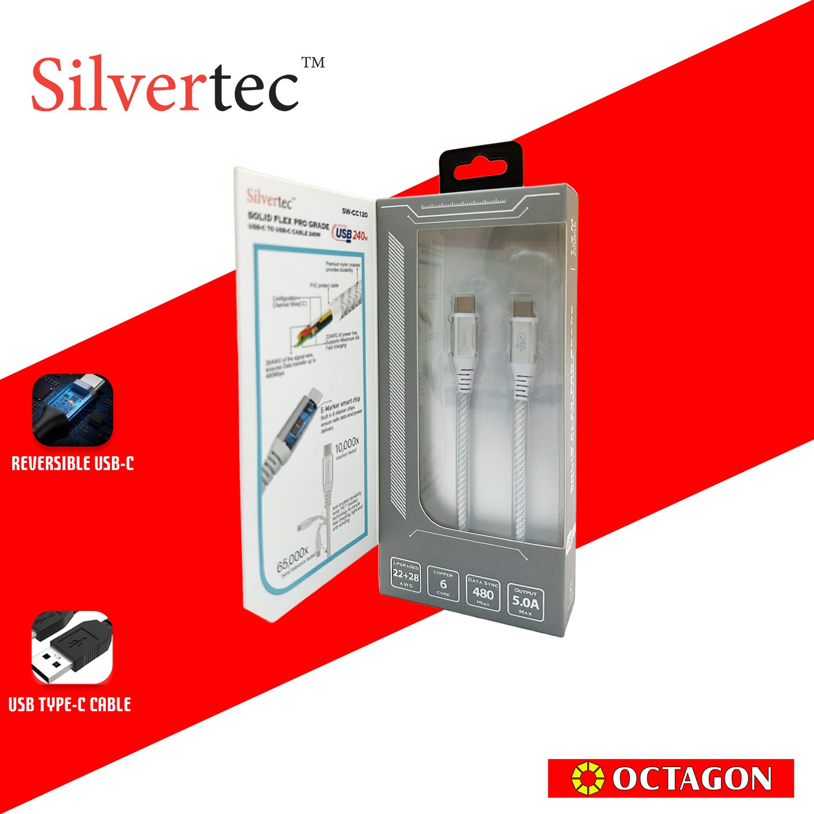 SILVERTEC SW-CC120-SL USB-C 1.2M 240W CABLE