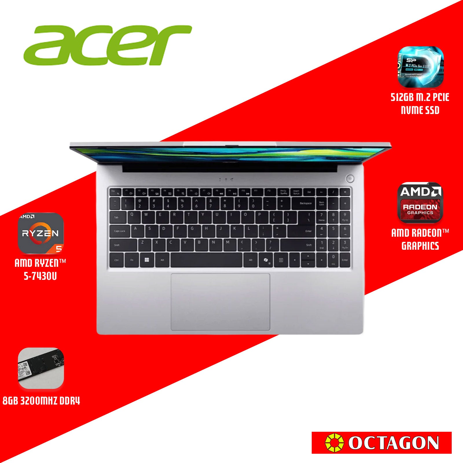 ACER ASPIRE LITE AL15-42P-R4X3/ RYZEN 5 7430U/ 8GB/ 512GB SSD/ 15.6" IPS FHD/ WIN 11/ OFFICE HOME 2024 + OFFICE 365 1YR/ SILVER