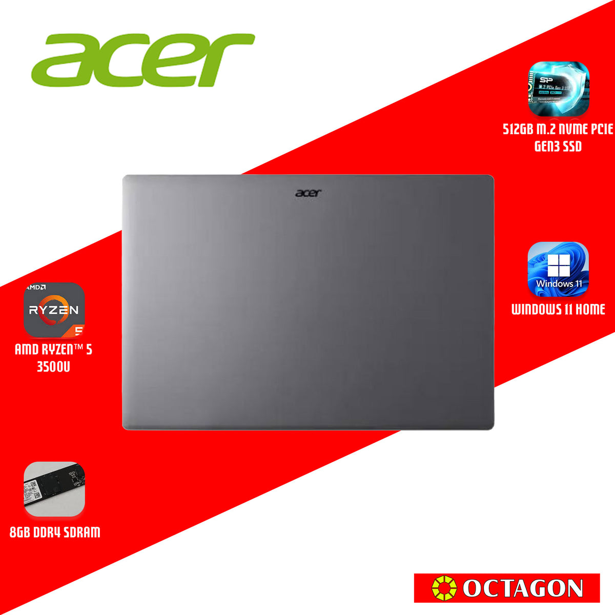 ACER ASPIRE LITE AL15-410P-R08W/ RYZEN 5 3500U/ 8GB/ 512GB SSD/ 15.6 IPS FHD/ WIN 11