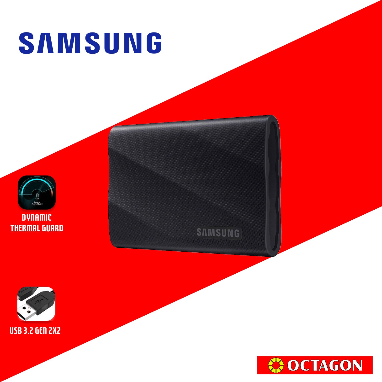 SAMSUNG T9 1TB/2TB BLACK PORTABLE EXTERNAL SOLID STATE DRIVE
