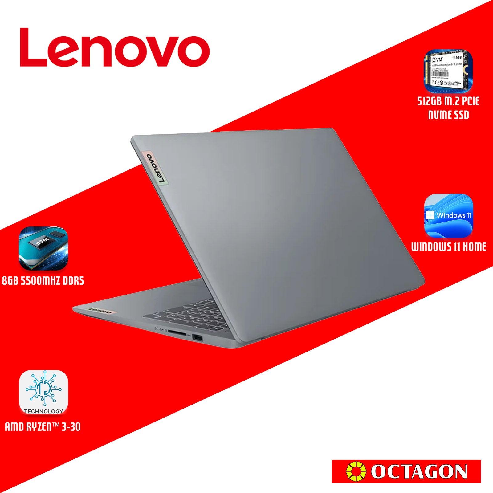 LENOVO IP S3-15 (82XQ01MJPH)/ RYZEN 3 30/ 8GB/ 512GB SSD/ 15.6 FHD/ WIN 11/ OFFICE HOME 2024