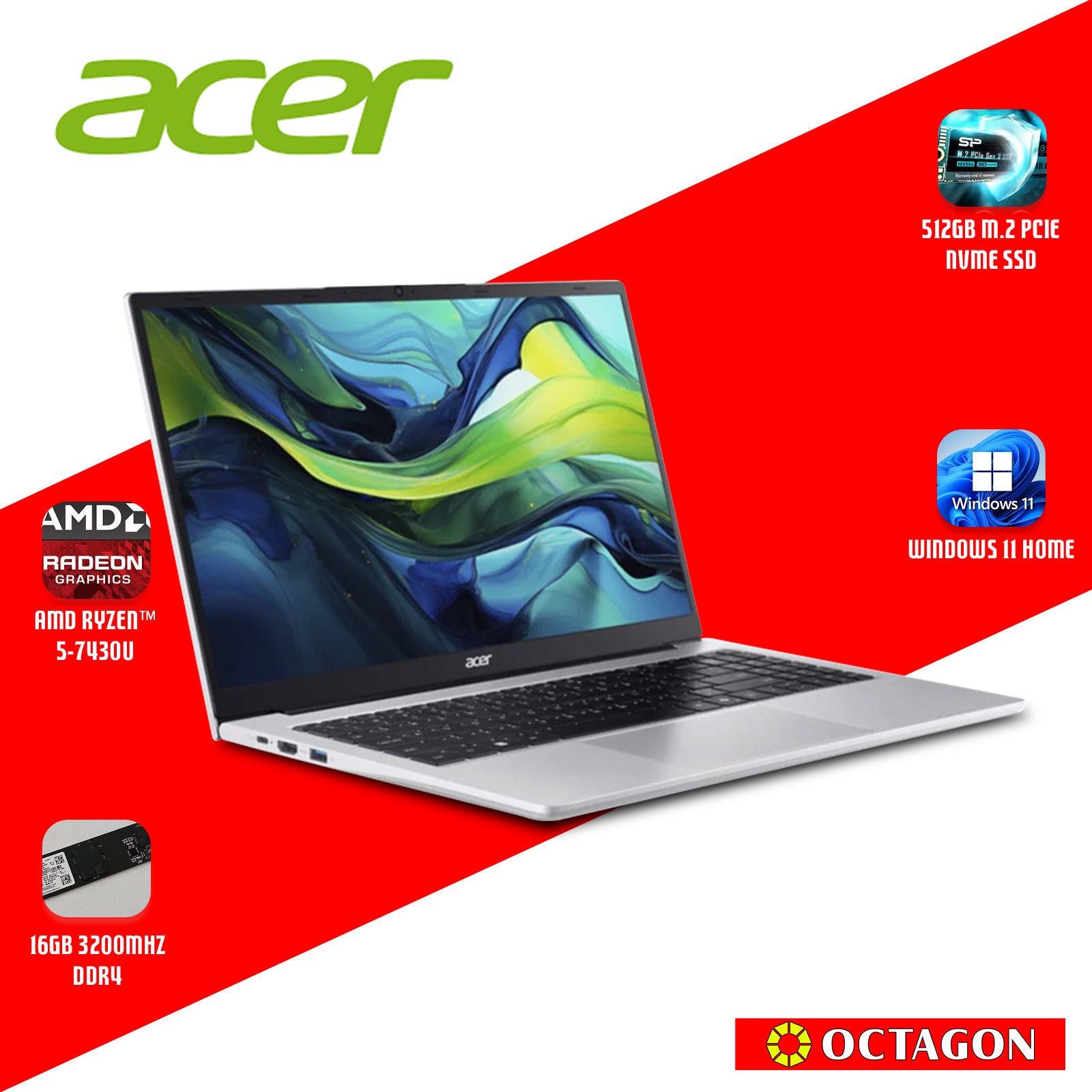 ACER ASPIRE LITE AL15-42P-R6WC/ RYZEN 5 7430U/ 16GB/ 512GB SSD/ 15.6 IPS FHD/ WIN 11/ OFFICE HOME 2024 + OFFICE 365 1YR/ LIGHT SILVER