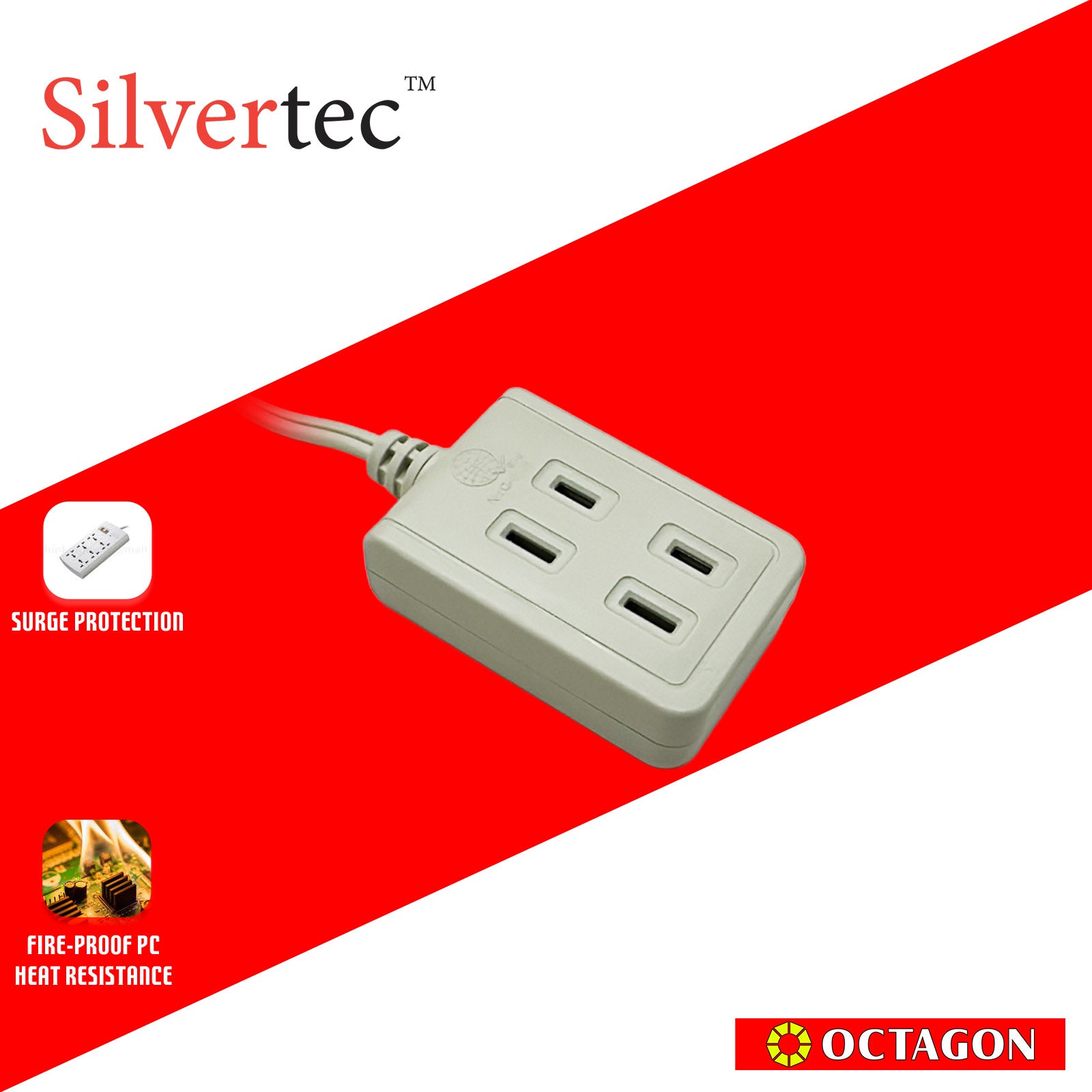 SILVERTEC SV08(3M) 3-OUTLET US 2PIN POWER STRIP/ 6A/ 1500W/ 250V