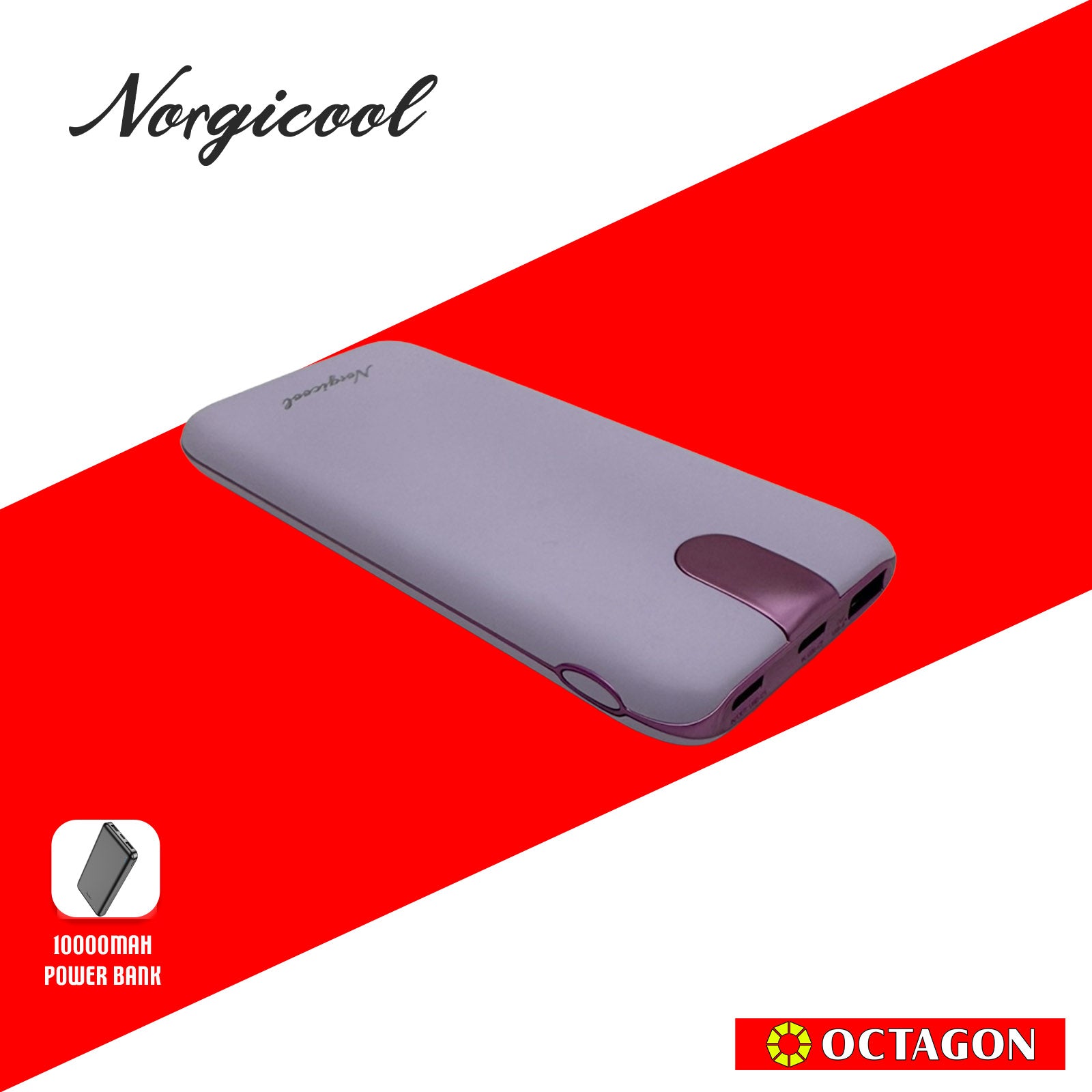 NORGICOOL NP026-PL PD20W 10000MAH W/ TYPE C AND LIGHTNING POWER BANK PURPLE