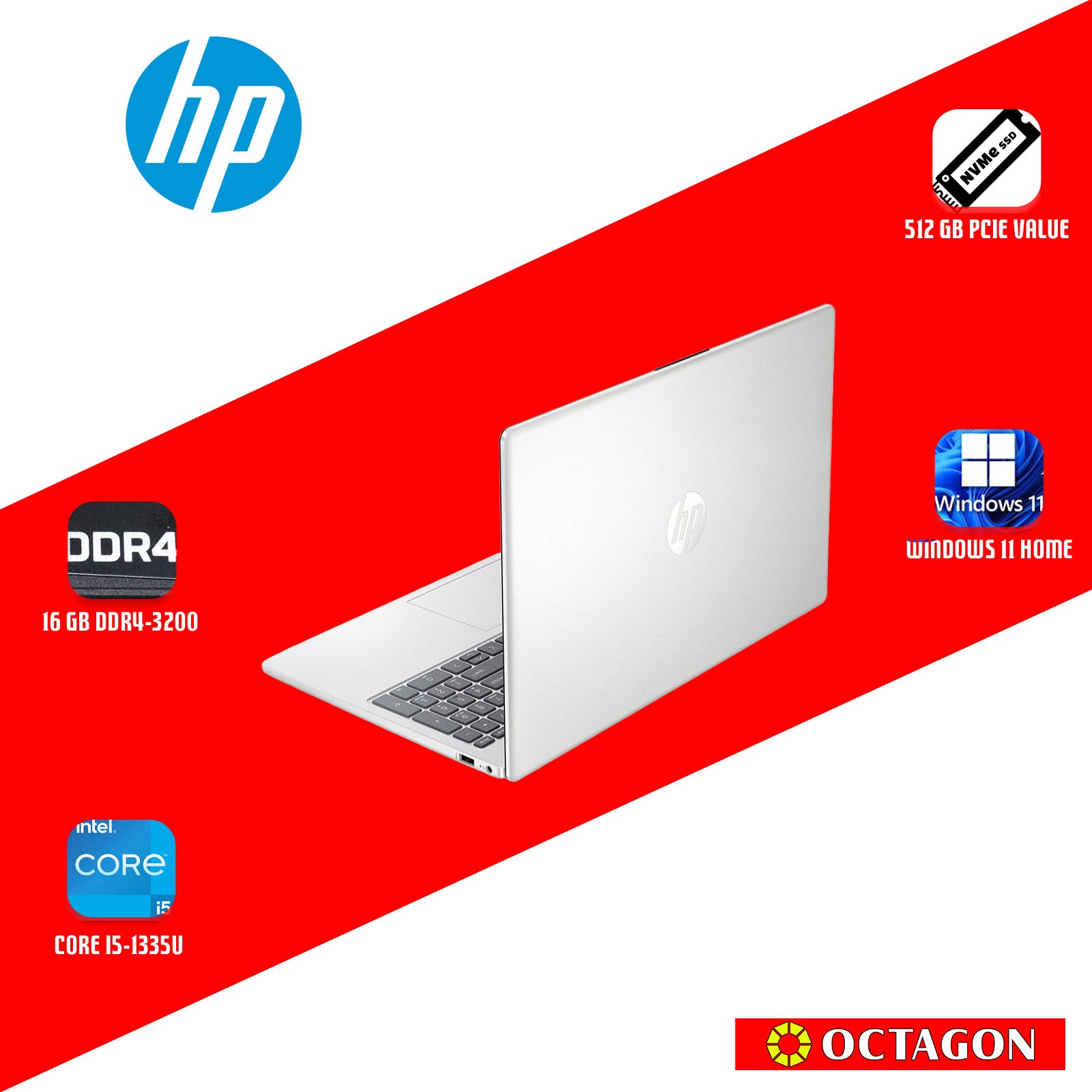 HP 15-FD0516TU/ CORE I5-1335U/ 16GB DDR4 3200/ 512GB SSD/ 15.6" FHD/ WIN 11/ INTEL IRIS XE/ OFFICE HOME 2024 + O365 BASIC/ SILVER