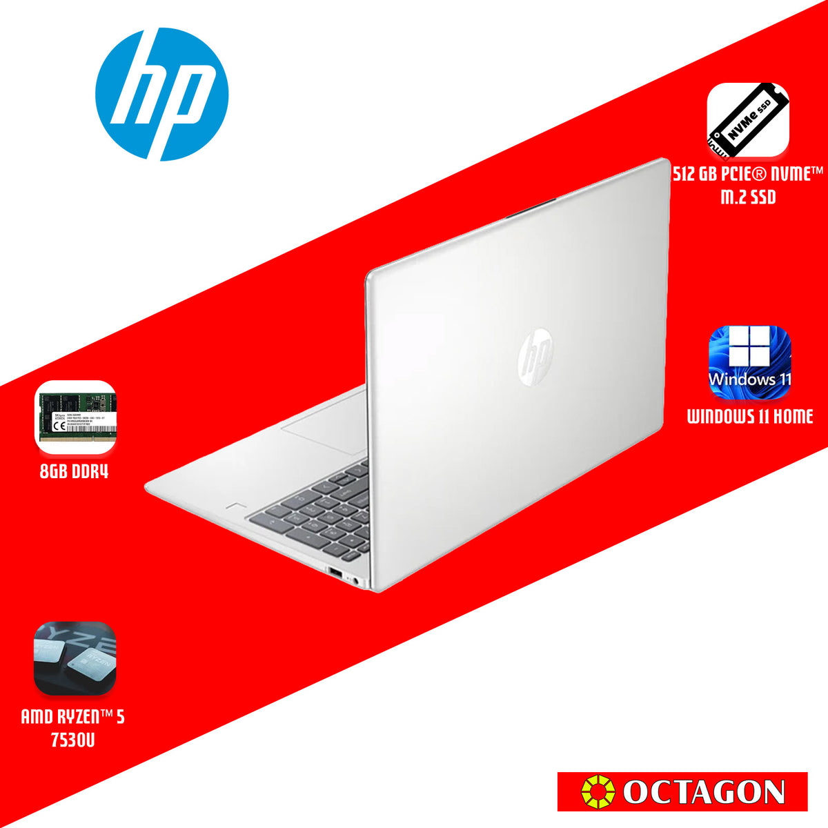 HP 15-FC0863AU/ RYZEN 5-7530U/ 8GB DDR5/ 512GB SSD/ 15.6 FHD/ WIN 11