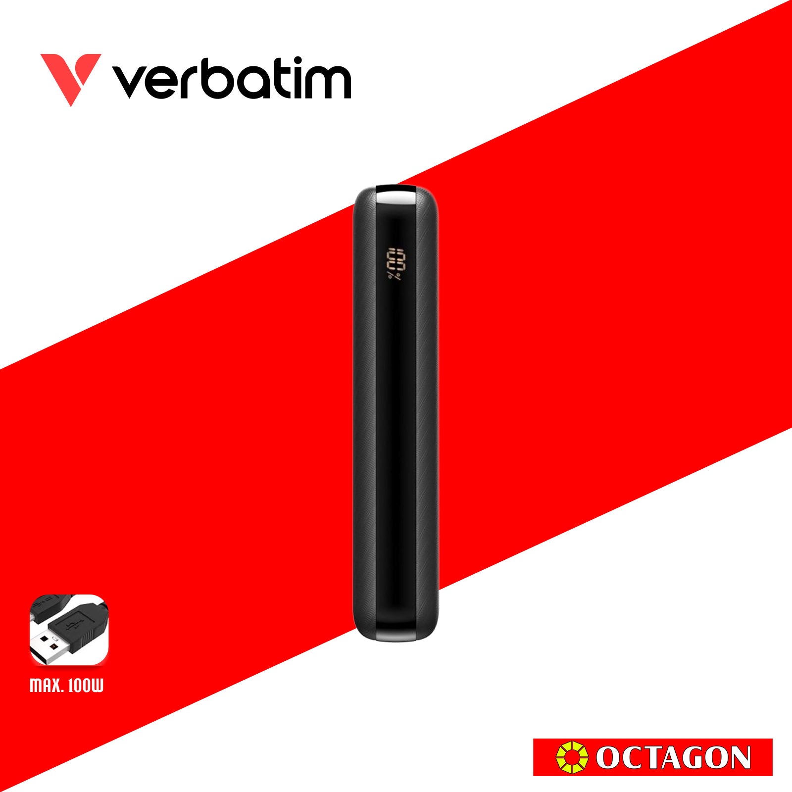 VERBATIM 66699 POWER BANK PD3.0 (100W) W/ DISPLAY 20000MAH (PD100 + QC3.0 18W / USB-A 12W / CHARGE LAPTOP) BLACK