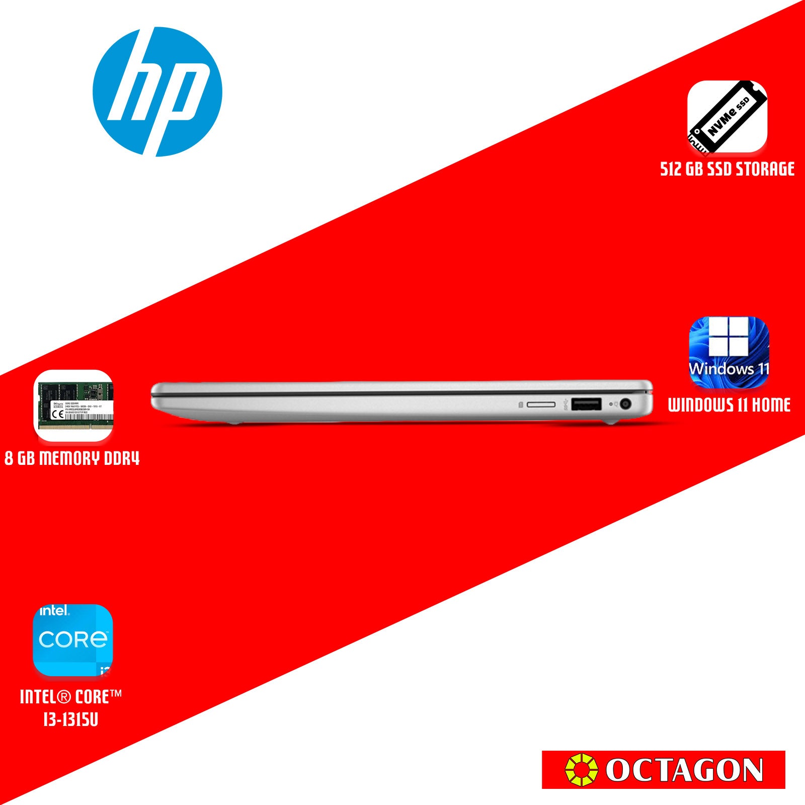 HP 14-EP0263TU/ CORE I3-1315U/ 8GB DDR4 3200/ 512GB SSD/ 14 HD/ WIN 11/ OFFICE H&S 2021/ SLV