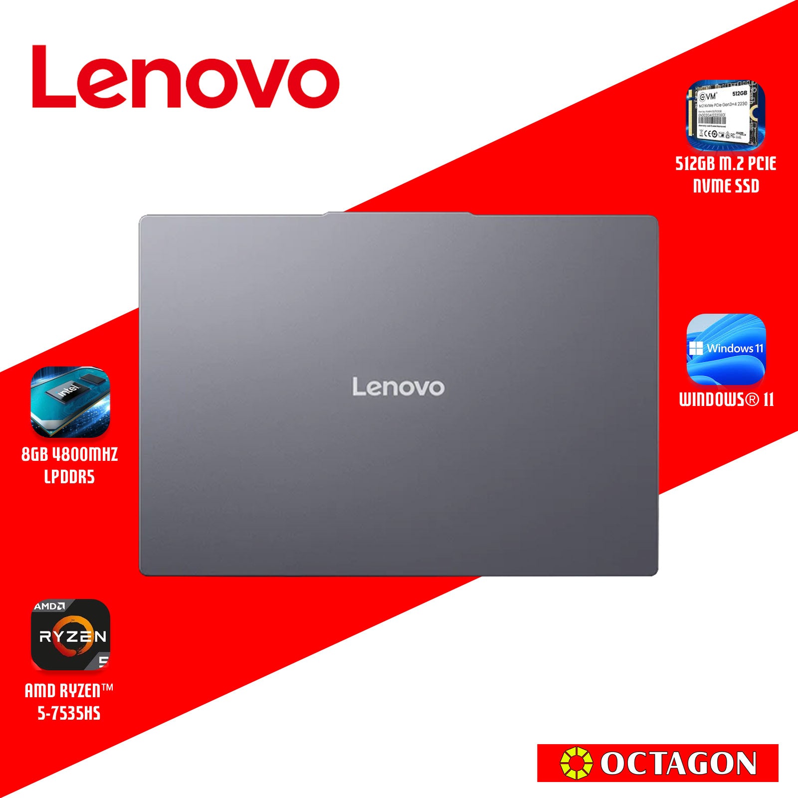 LENOVO IPS3-15 (83K700KBPH)/ RYZEN 5 7535HS/ 8GB/ 512GB SSD/ 15.3 WUXGAI/ WIN 11