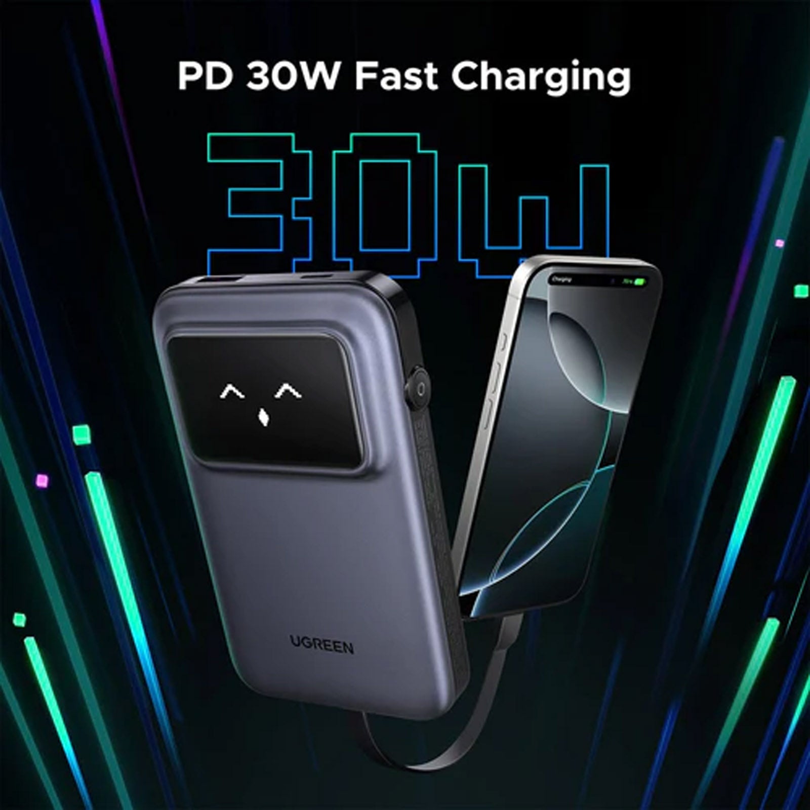 UGREEN PB511/35603B 10000MAH POWERBANK WITH BUILT-IN TYPE C CABLE