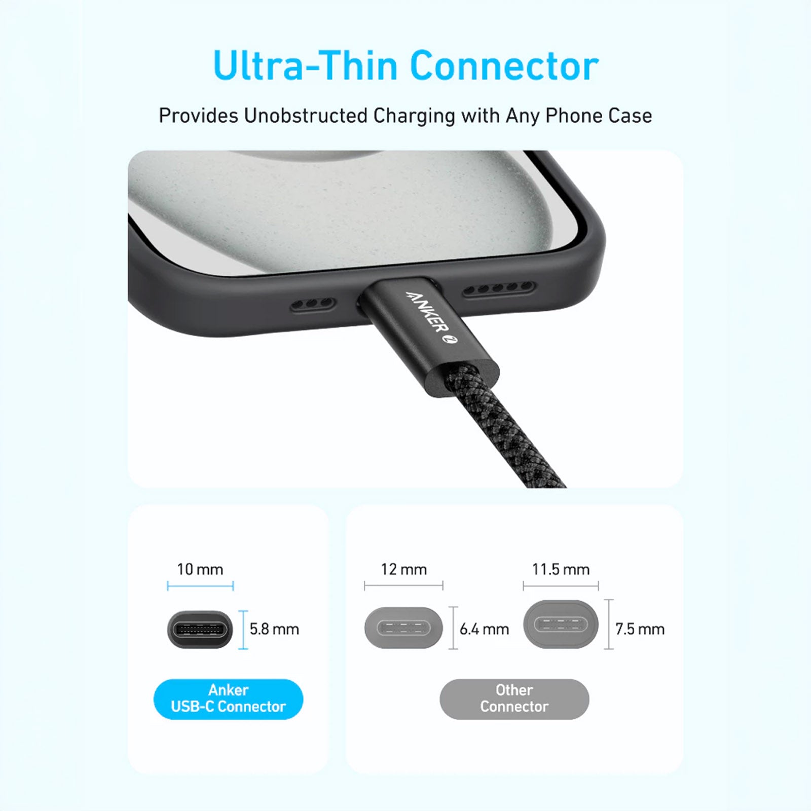 ANKER A8060H21 WHITE ZOLO 3FT USB-C -C SMALL HEAD SOFT CABLE