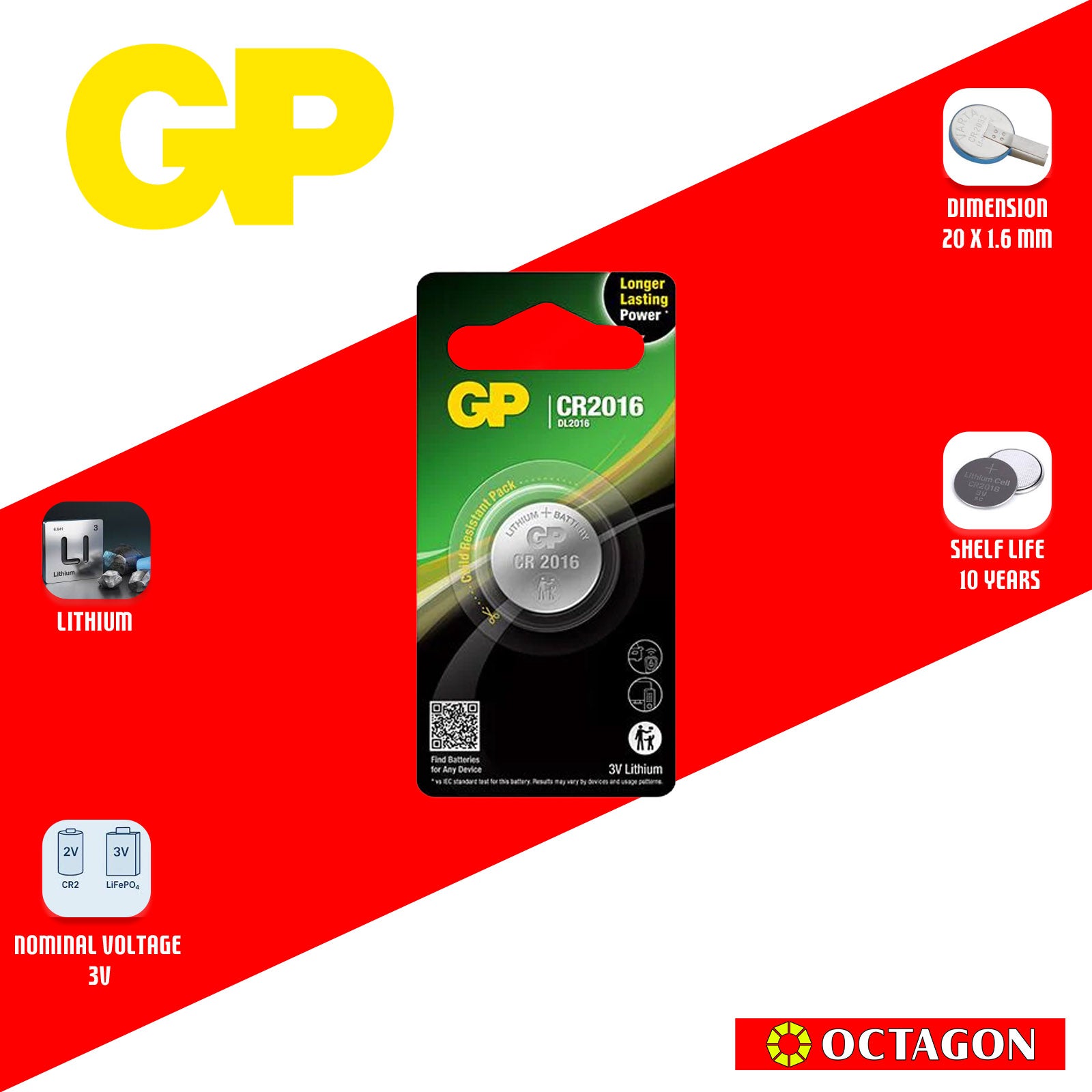 GP CR2016 LITHIUM COIN