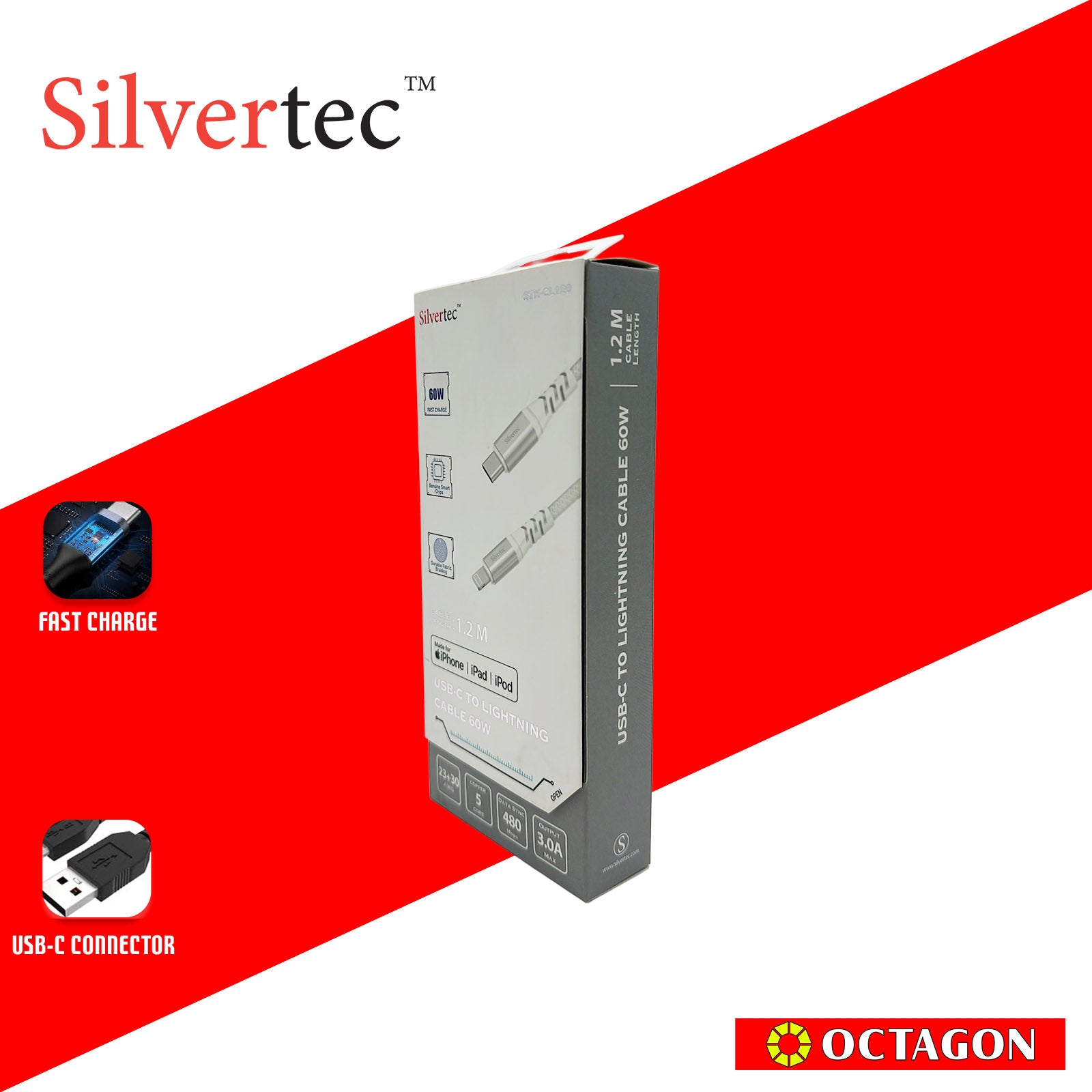 SILVERTEC STK-CL120-WH USB-C 60W TO LIGHTNING CABLE 1.2M WHITE (MFI)