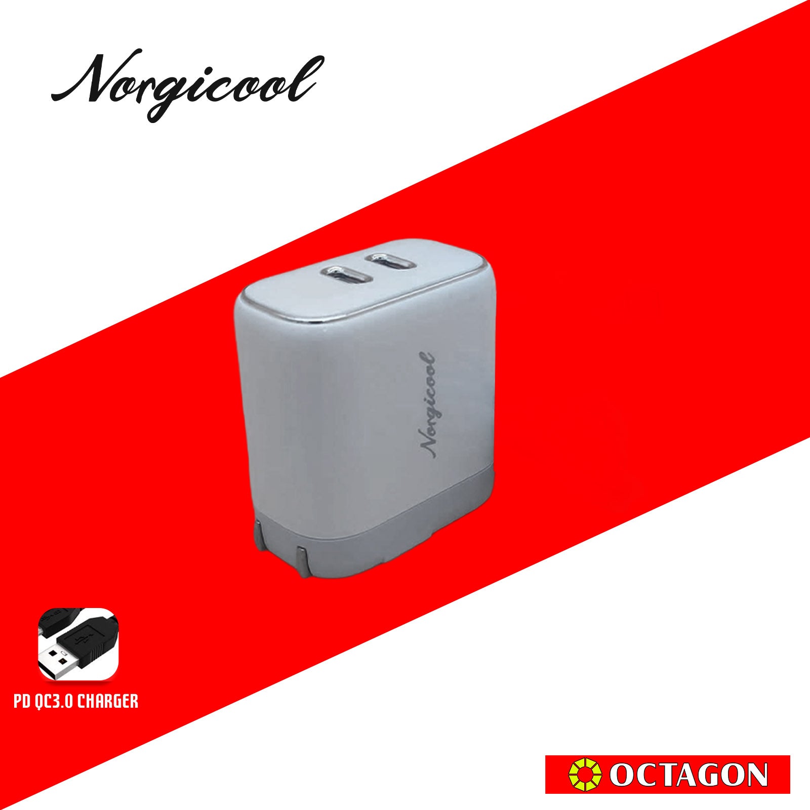 NORGICOOL NA2528C 35W 2-USB-C PD WALL CHARGER WITH C/C CABLE 1M