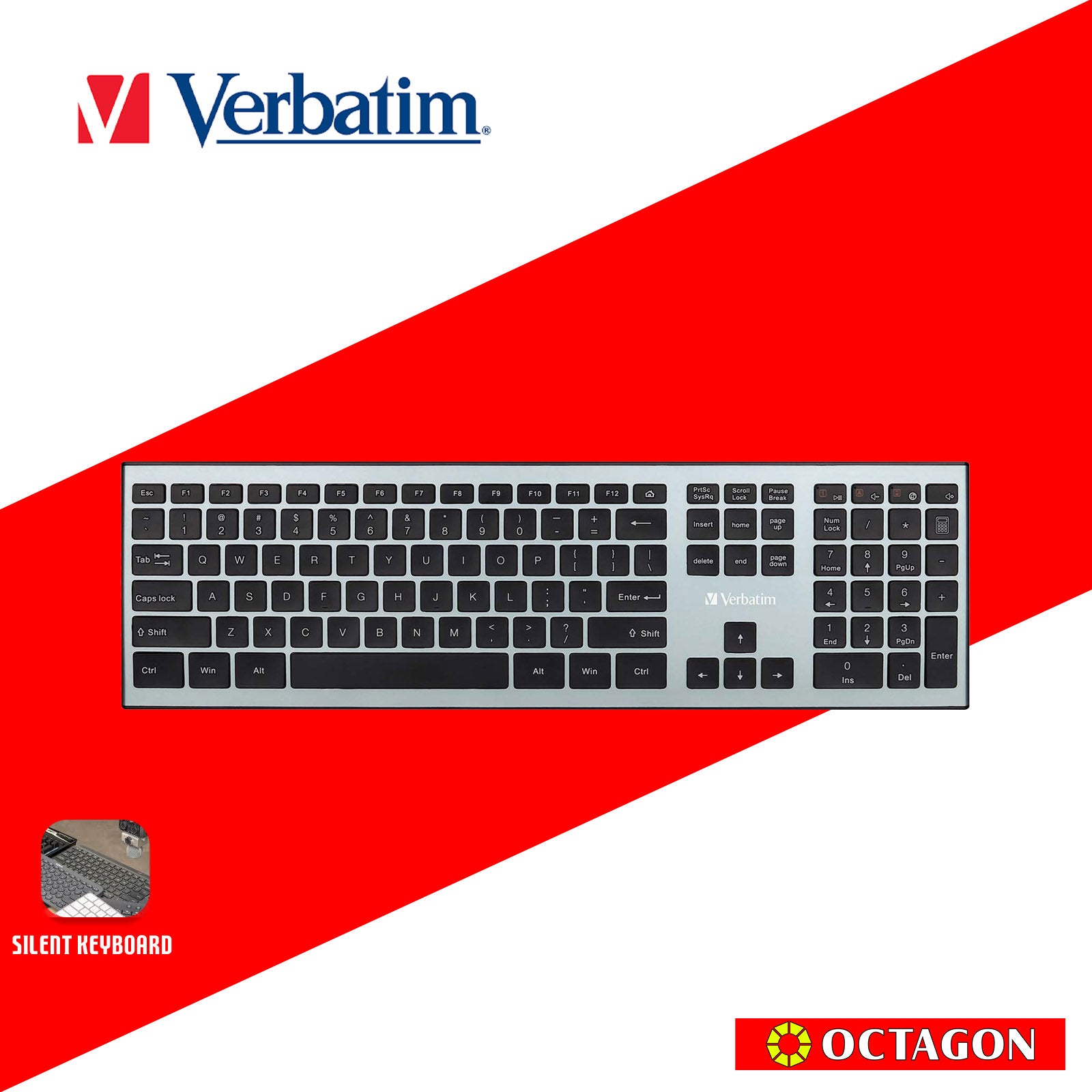 VERBATIM 66751 WIRELESS KEYBOARD & MOUSE COMBO SCISSORS KEYS SILENT (GREY)