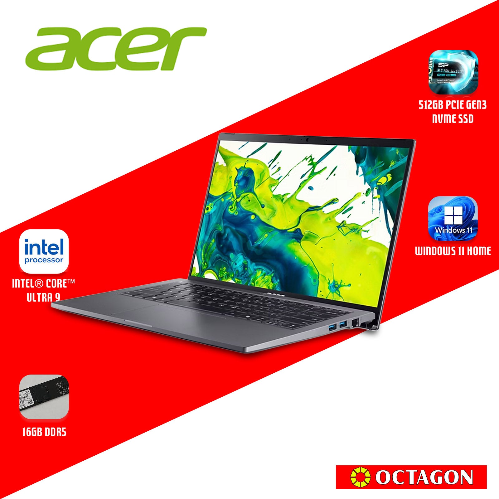 ACER ASPIRE GO 14 AG14-I71M-93SE/ ULTRA 9 185H/ 16GB/ 512GB SSD/ 14 WUXGA IPS/ WIN 11/ GRAY/ OFFICE H&S 2024 + M365