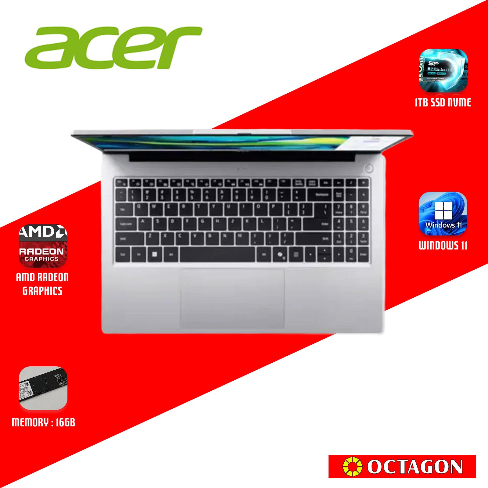ACER ASPIRE LITE AL15-42P-R8GK/ RYZEN 7 7730U/ 16GB/ 1TB SSD/ 15.6" IPS FHD/ WIN 11/ OFFICE HOME 2024 + OFFICE 365 1YR/ SILVER