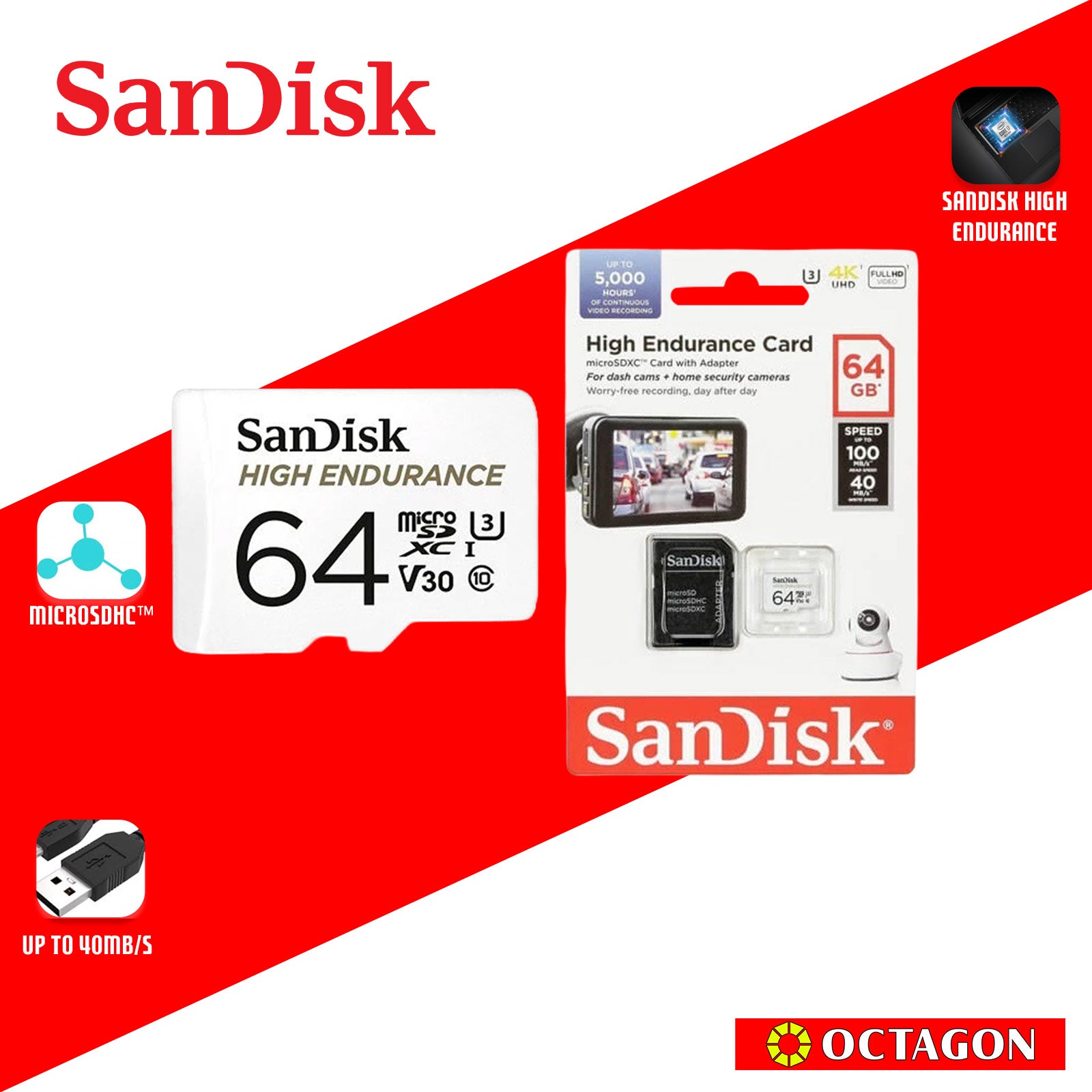 SANDISK 64GB HE MICROSDHC CARD & ADPT - SDSQQNR-064G-GN6IA