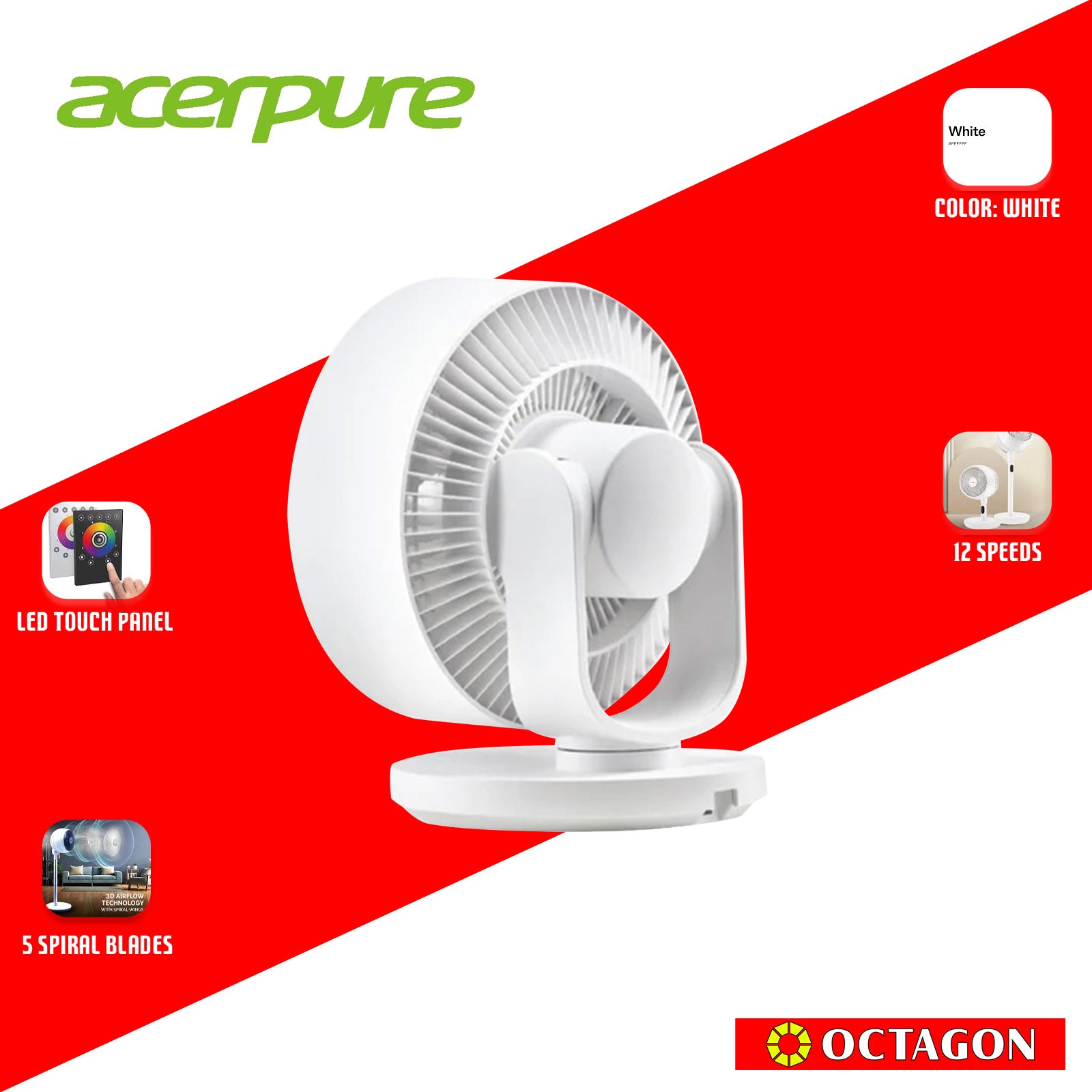 ACERPURE COZY F3 WHITE AIR CIRCULATOR (ZL.ACCTG.08V) 3D AIRFLOW TECHNOLOGY