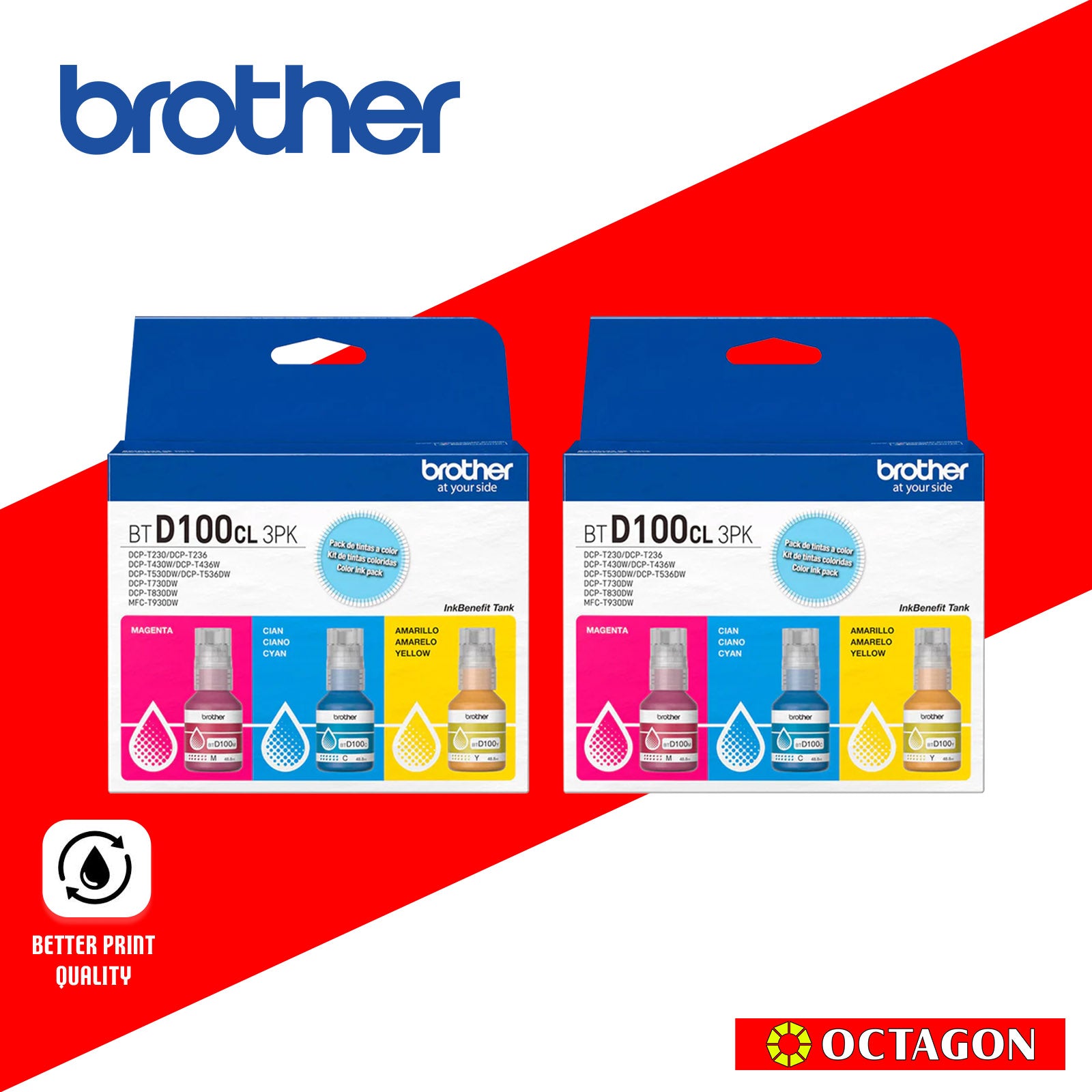 BROTHER BTD100CL3PK COLORED 3 PACK INK BOTTLE