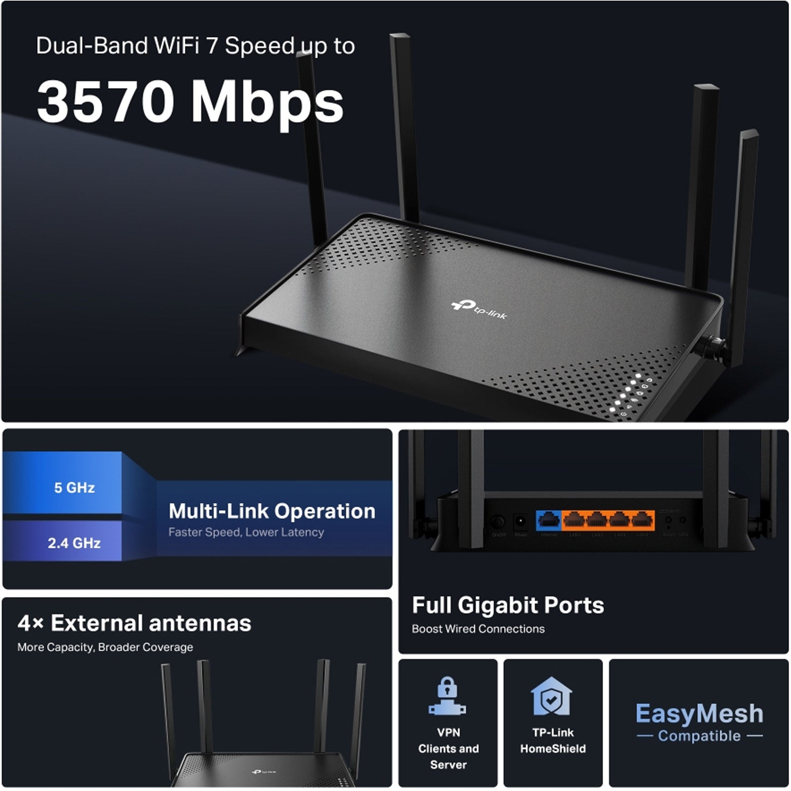 TPLINK ARCHER BE220 DUAL BAND WIFI 7 ROUTER