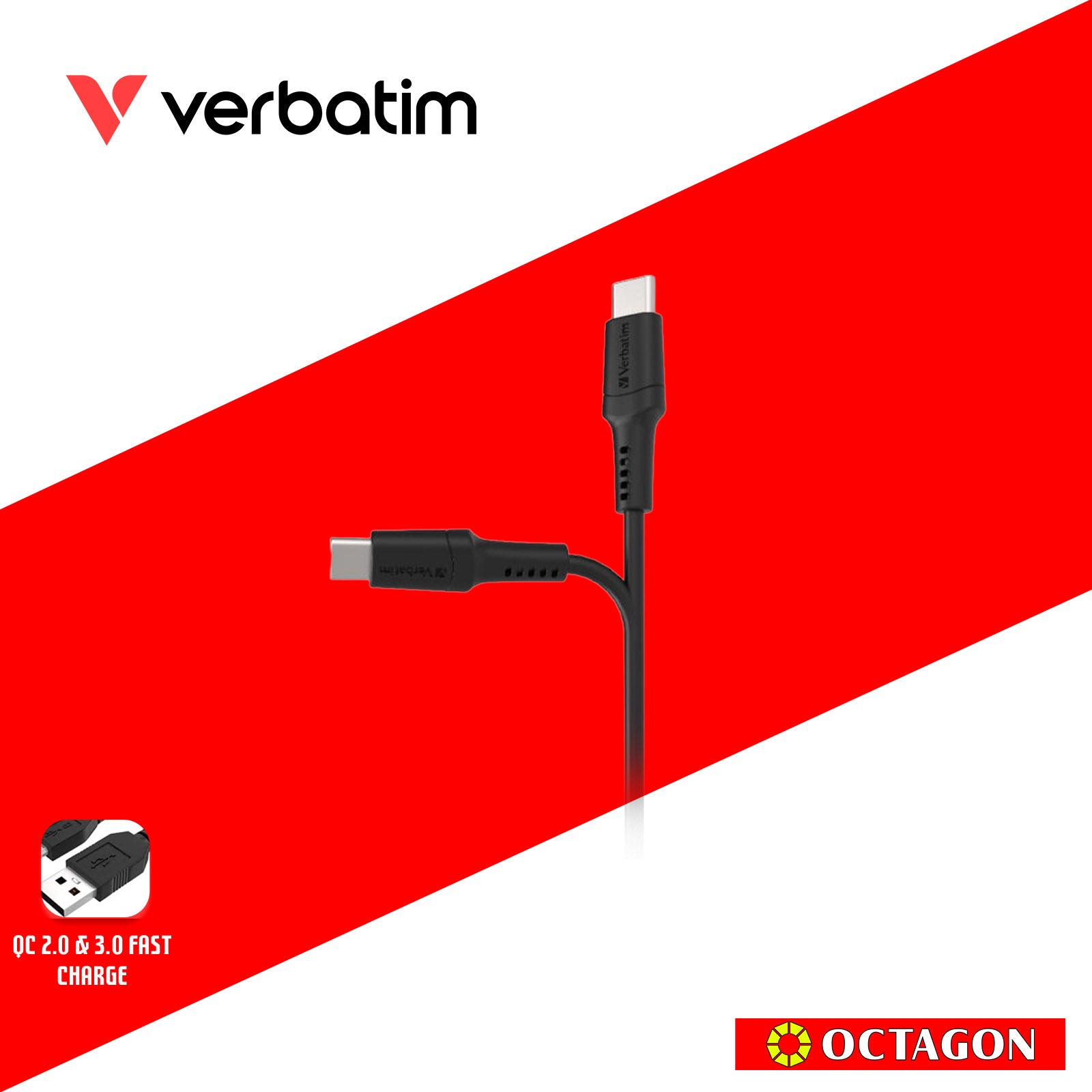 VERBATIM 66667 SYNC & CHARGE TYPE-C TO TYPE-C CABLE (PD60W & 480MBPS) 120CM (BLACK)