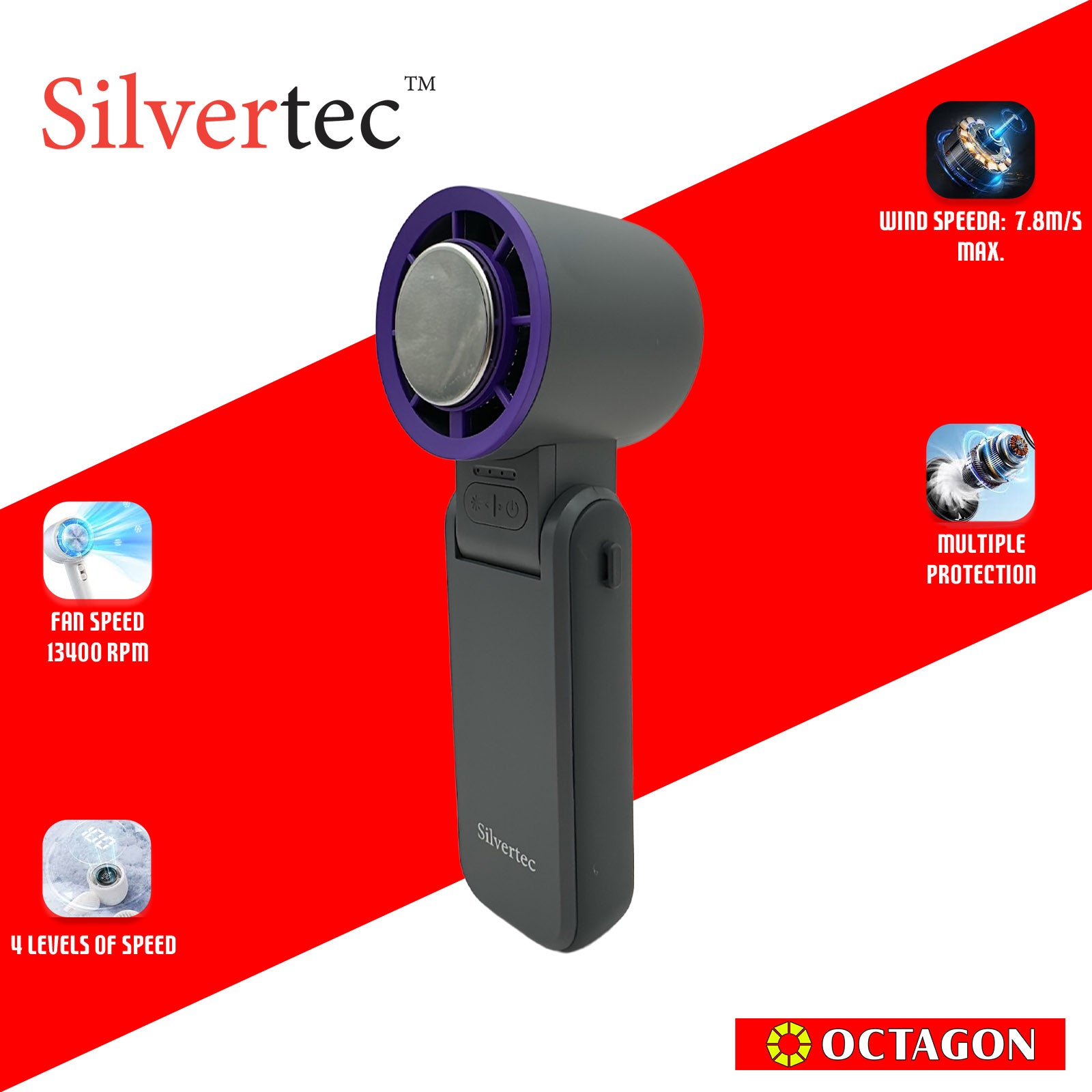 SILVERTEC SMX-IFAN9-GY ICE COOLING FOLDABLE FAN 3600MAH GREY (M79)