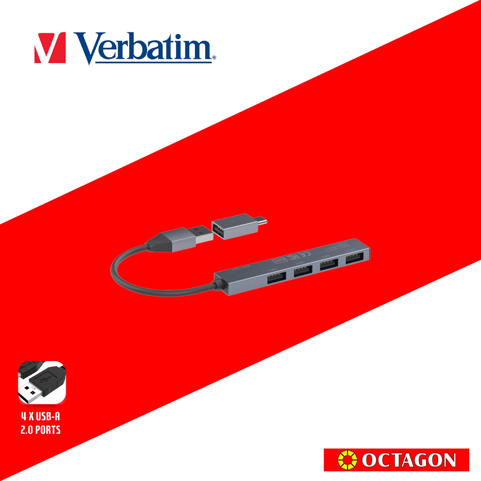 VERBATIM 66753 4-IN-1 USB-A HUB WITH TYPE C CONVERTER (4 PORTS*USB) (GREY)