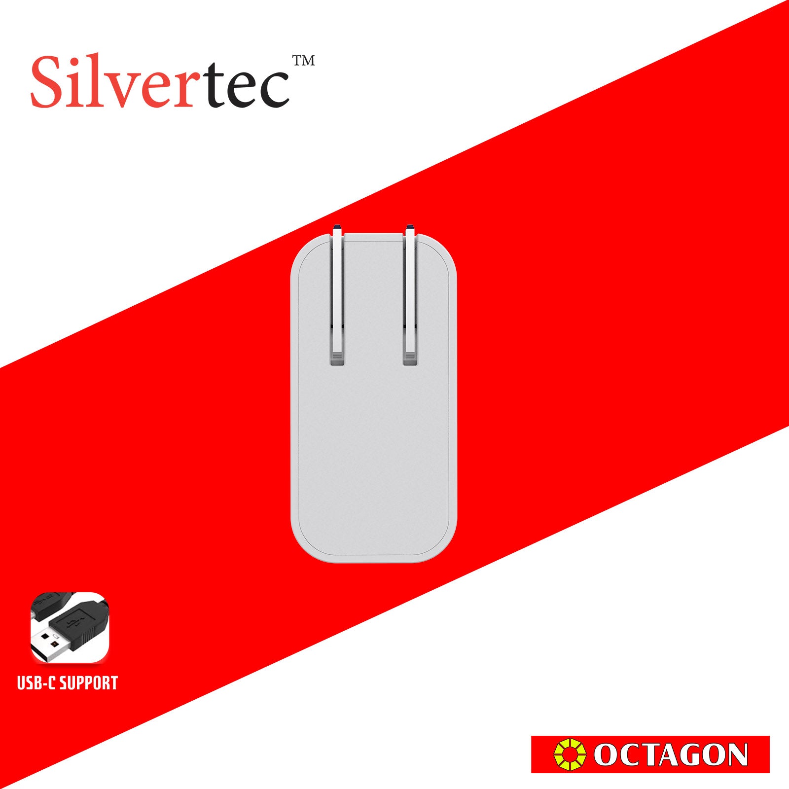SILVERTEC ST-GW65 65W 3-PORT PD GAN WALL CHARGER 2-USB-C & USB-A WHITE US PLUG