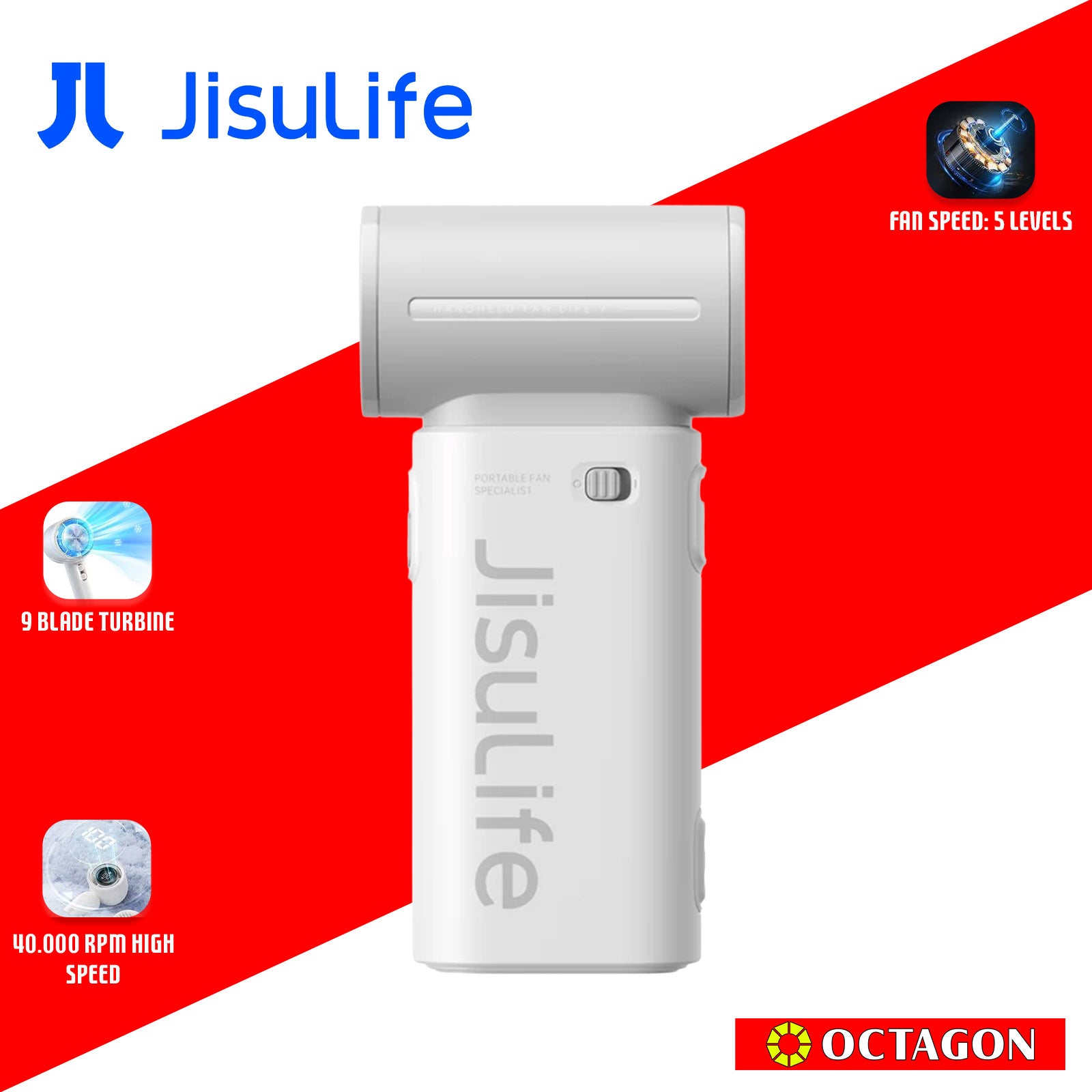 JISULIFE LIFE9 5000MAH GREY/BLACK HANDHELD FAN