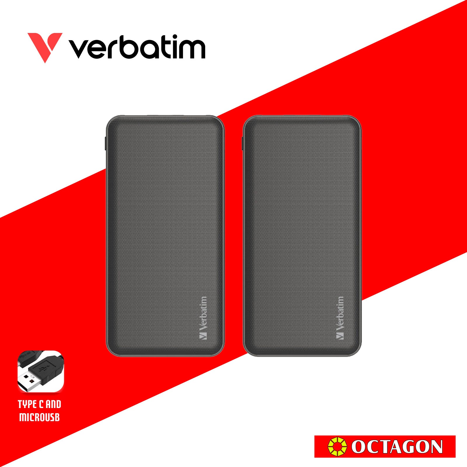 VERBATIM 66547 GRID PATTERN POWER BANK DUAL 10000 MAH INPUT/OUTPUT (TYPE-C AND MICRO USB POWER INPUT) BLACK