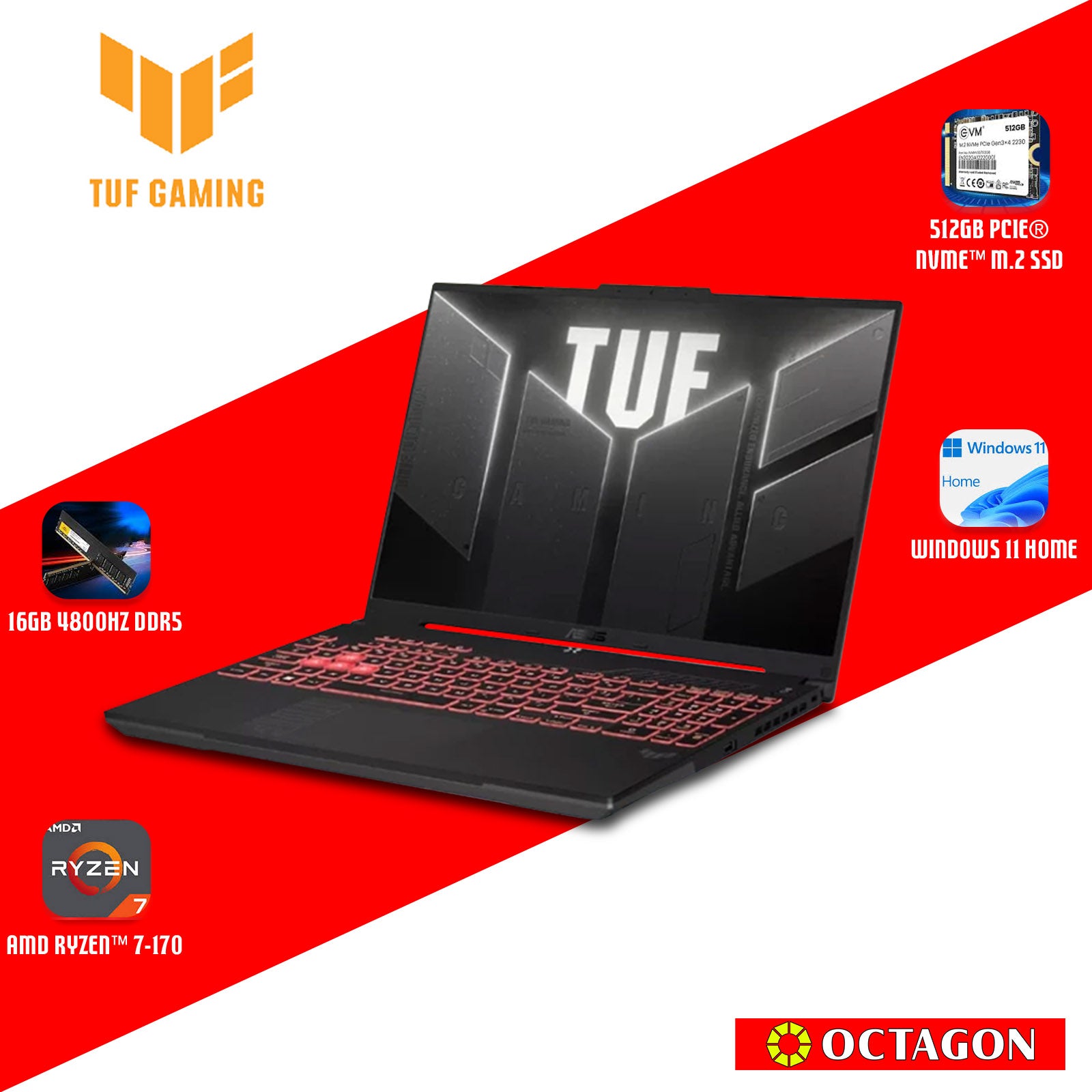 ASUS TUF FA607NUQ-RL204WSM/ RYZEN 7-170/ 16GB/ 512GB SSD/ 16 FHD 144HZ/ WIN 11/ RTX4050 6GB