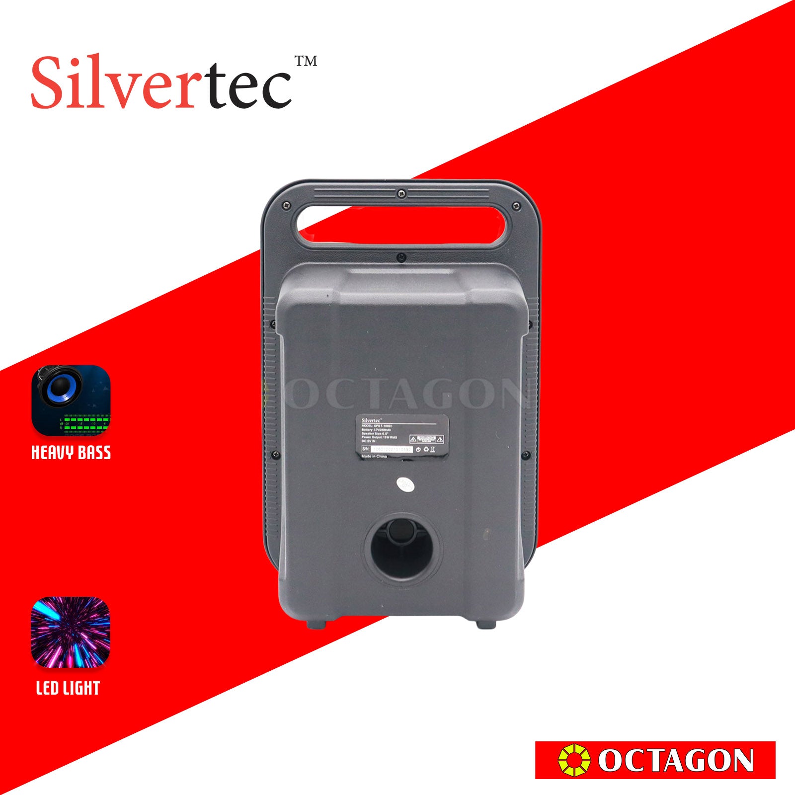 SILVERTEC SPBT-10601 USB/TF/AUX/FM/15W PORTABLE LED KARAOKE BT SPEAKER W/ HANDLE & WIRED MICROPHONE/ LITHIUM 3.7V/2400MAH