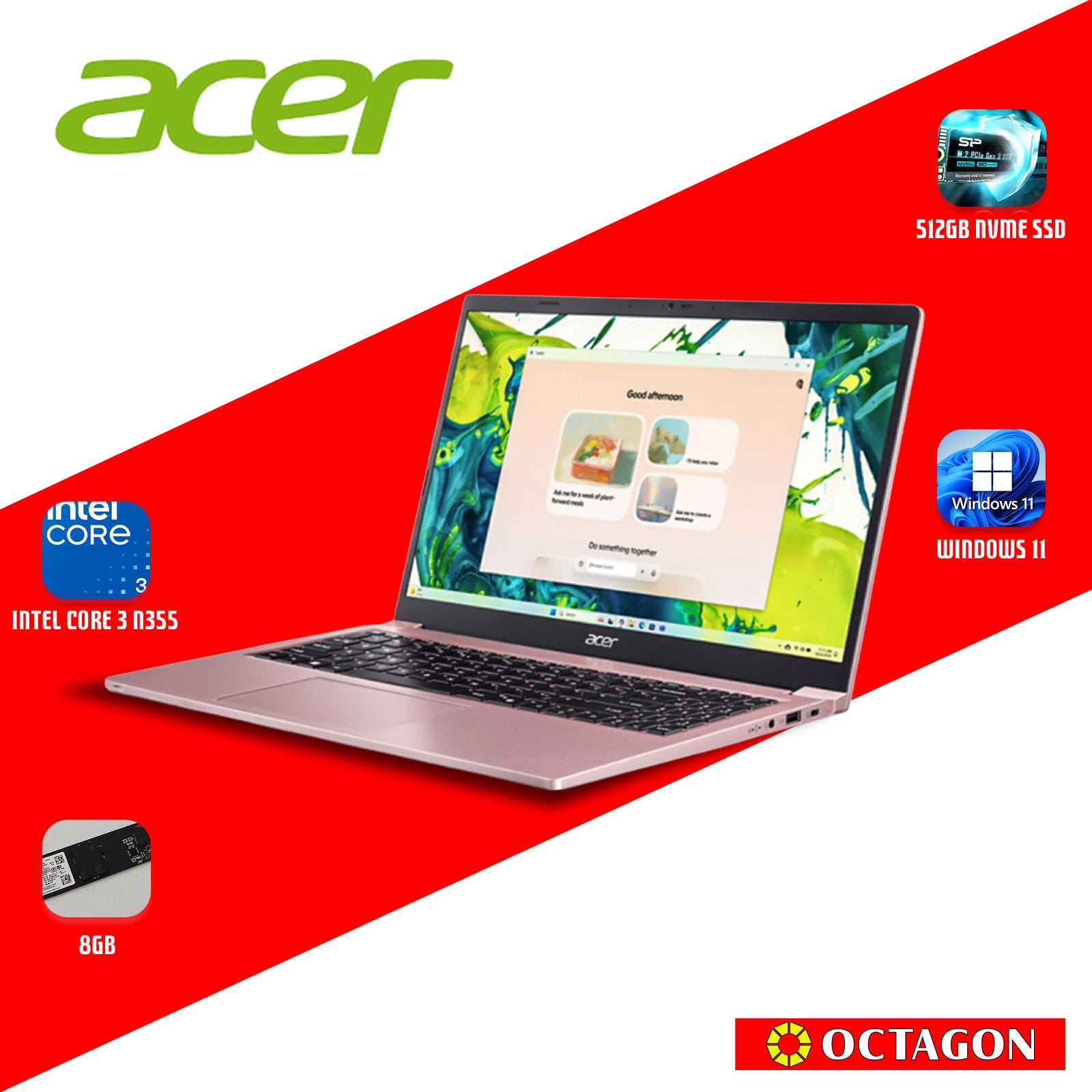 ACER ASPIRE LITE AL15-33P-34A6 NUDE PINK/ CORE 3-N355/ 8GB/ 512GB SSD/ 15.6 FHD IPS/ OFFICE H&S 2024 + M365/ WIN 11/ PINK