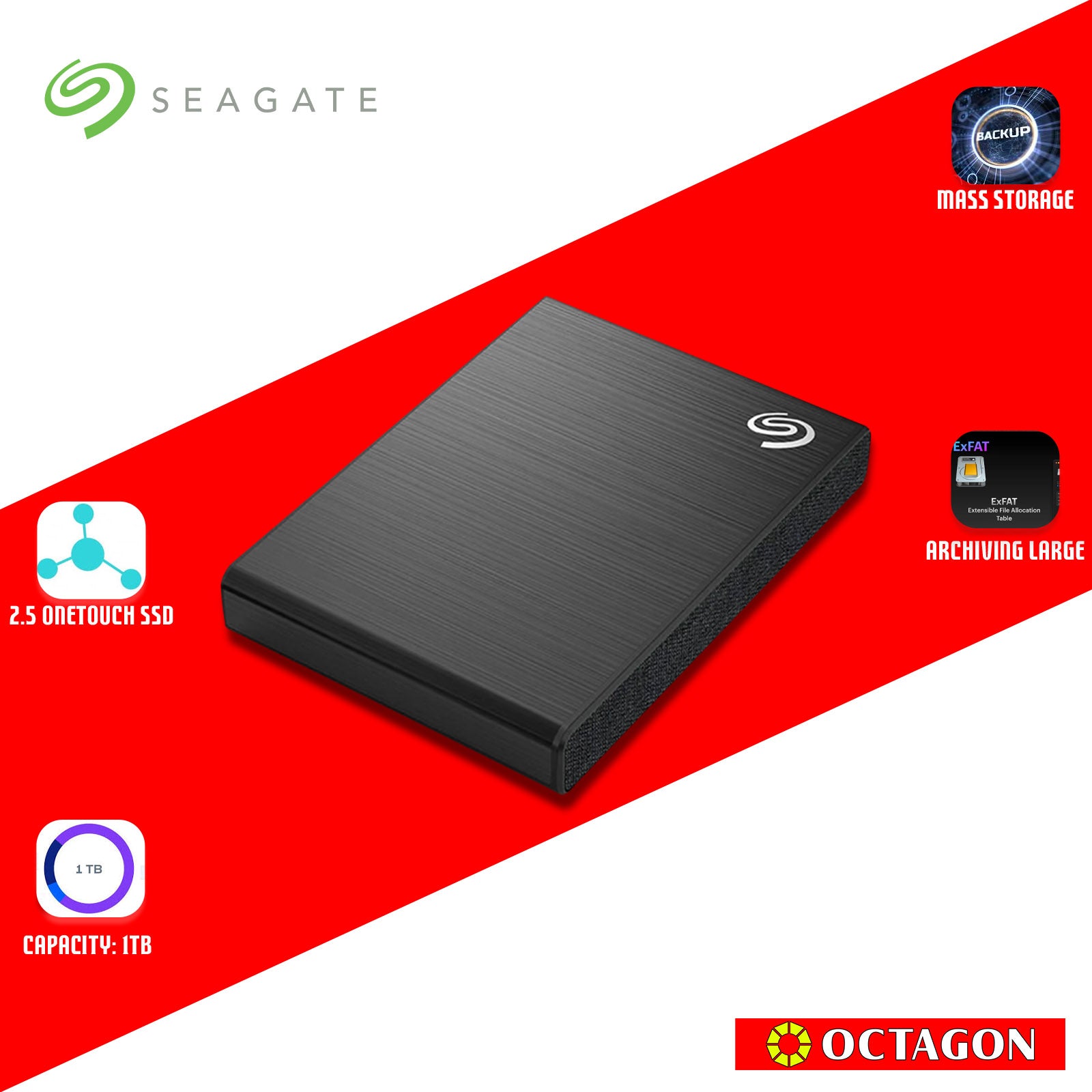 SEAGATE 1TB 2.5 ONETOUCH SSD V2 BLACK