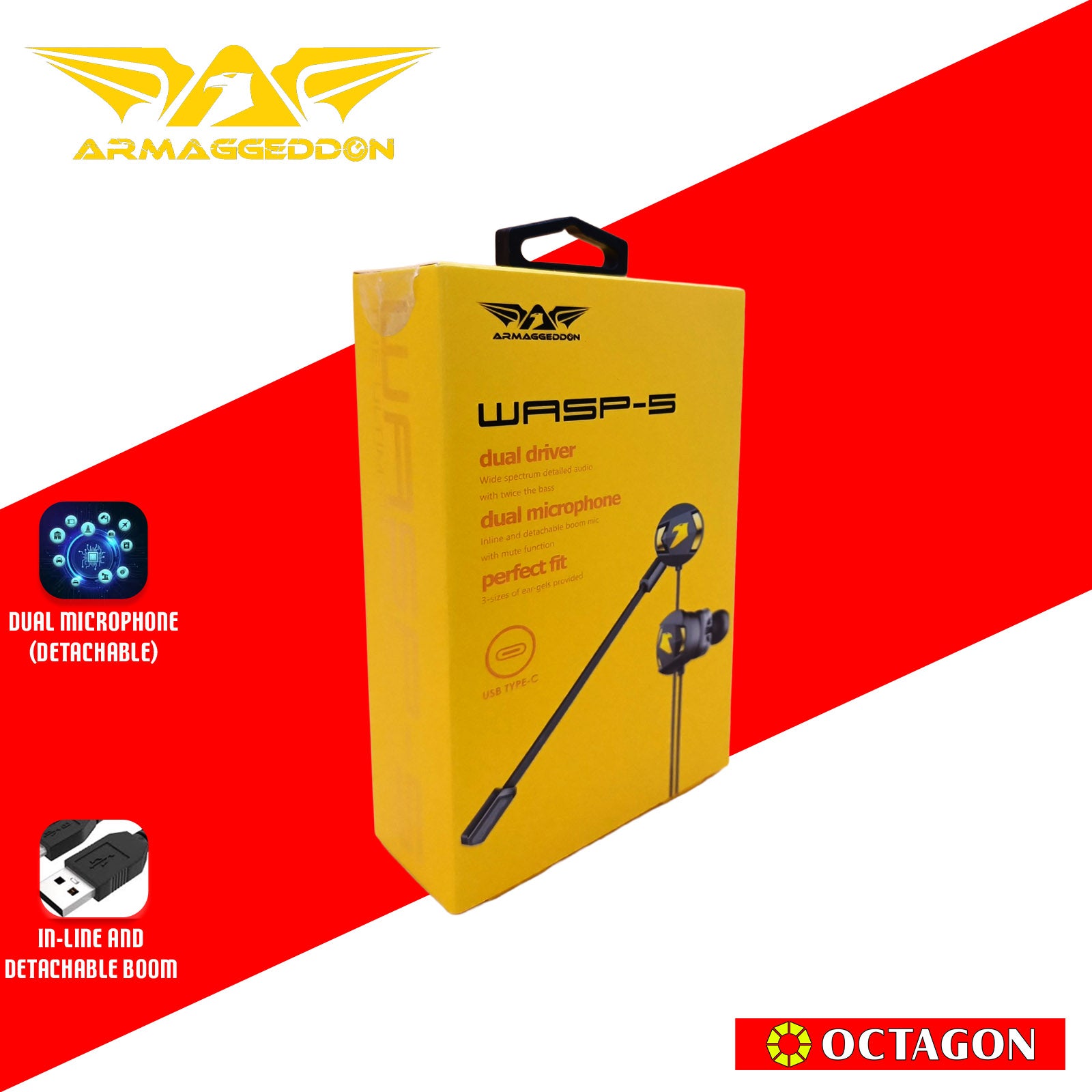 ARMAGGEDDON WASP-7 PRO 3D TYPE-C GAMING IN-EAR HEADSET WITH DETACHABLE MIC