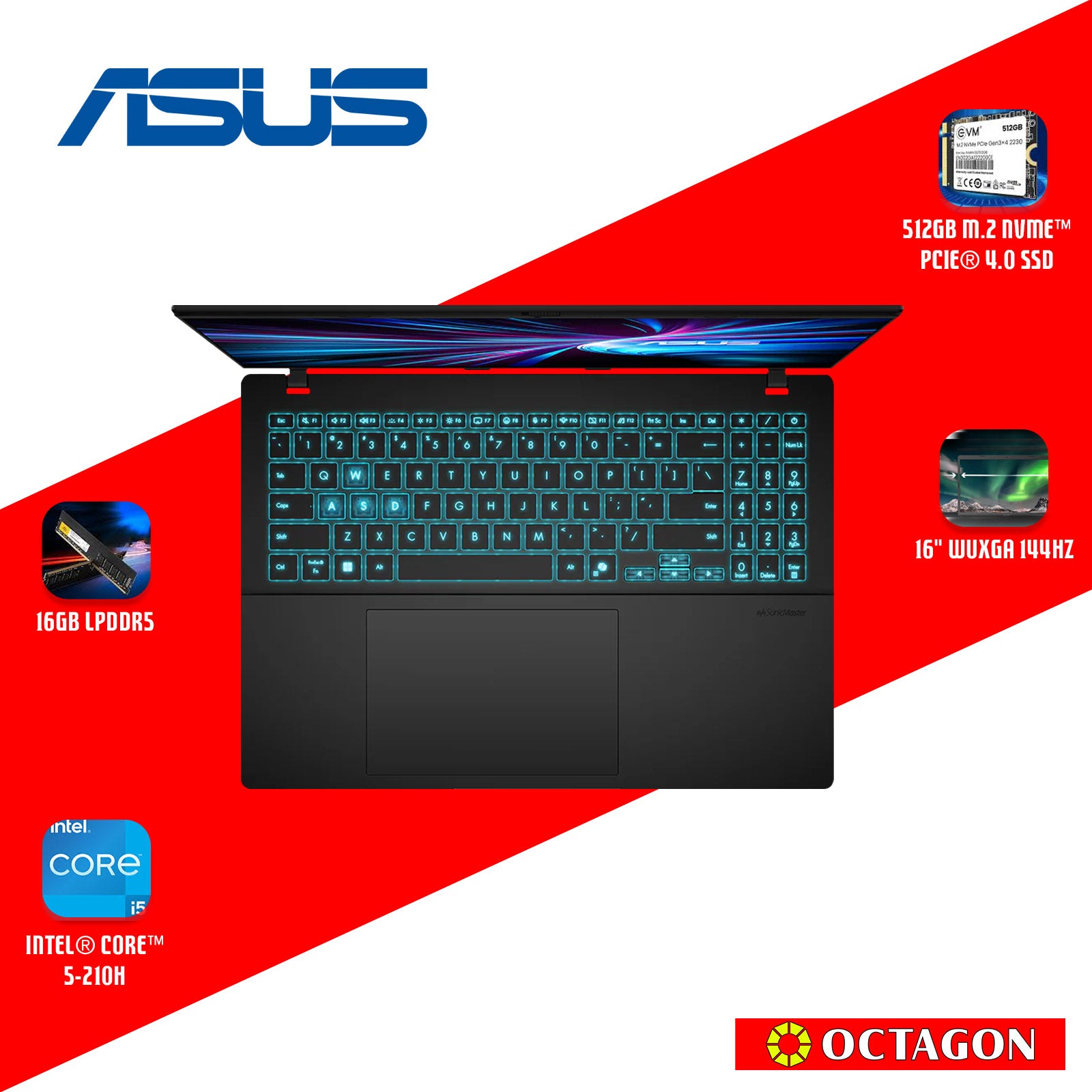 ASUS VIVOBOOK 16 V3607VU-RP524W/ CORE 5-210H/ 16GB/ 512GB SSD/ 16 WUXGA 144HZ/ WIN 11/ RTX5060 8GB/ BLK