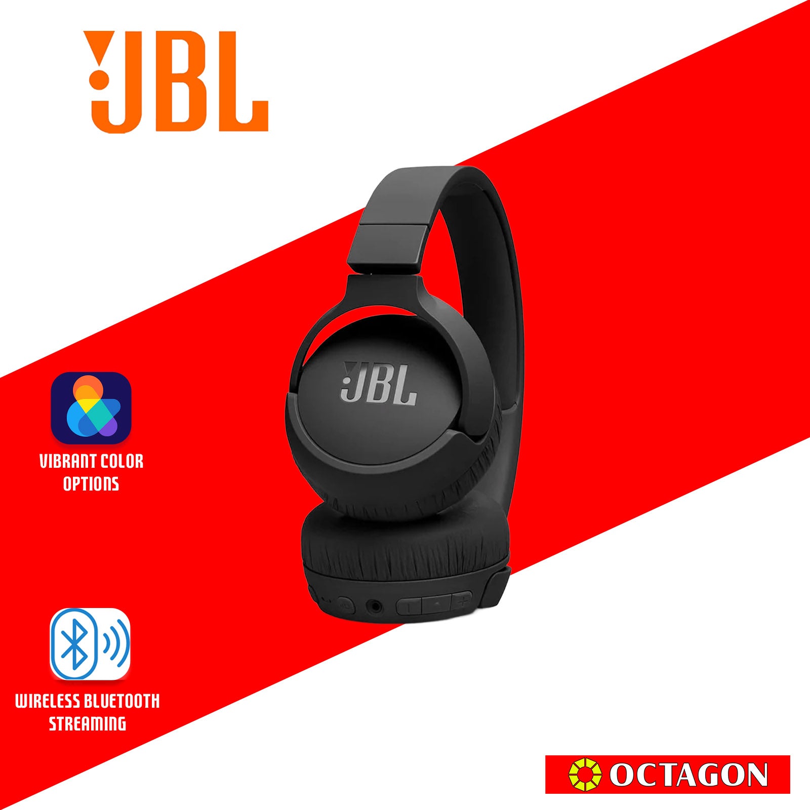 JBL T670NC BLACK WIRELESS ON-EAR HEADPHONE ADAPTIVE NOISE CANCELLING