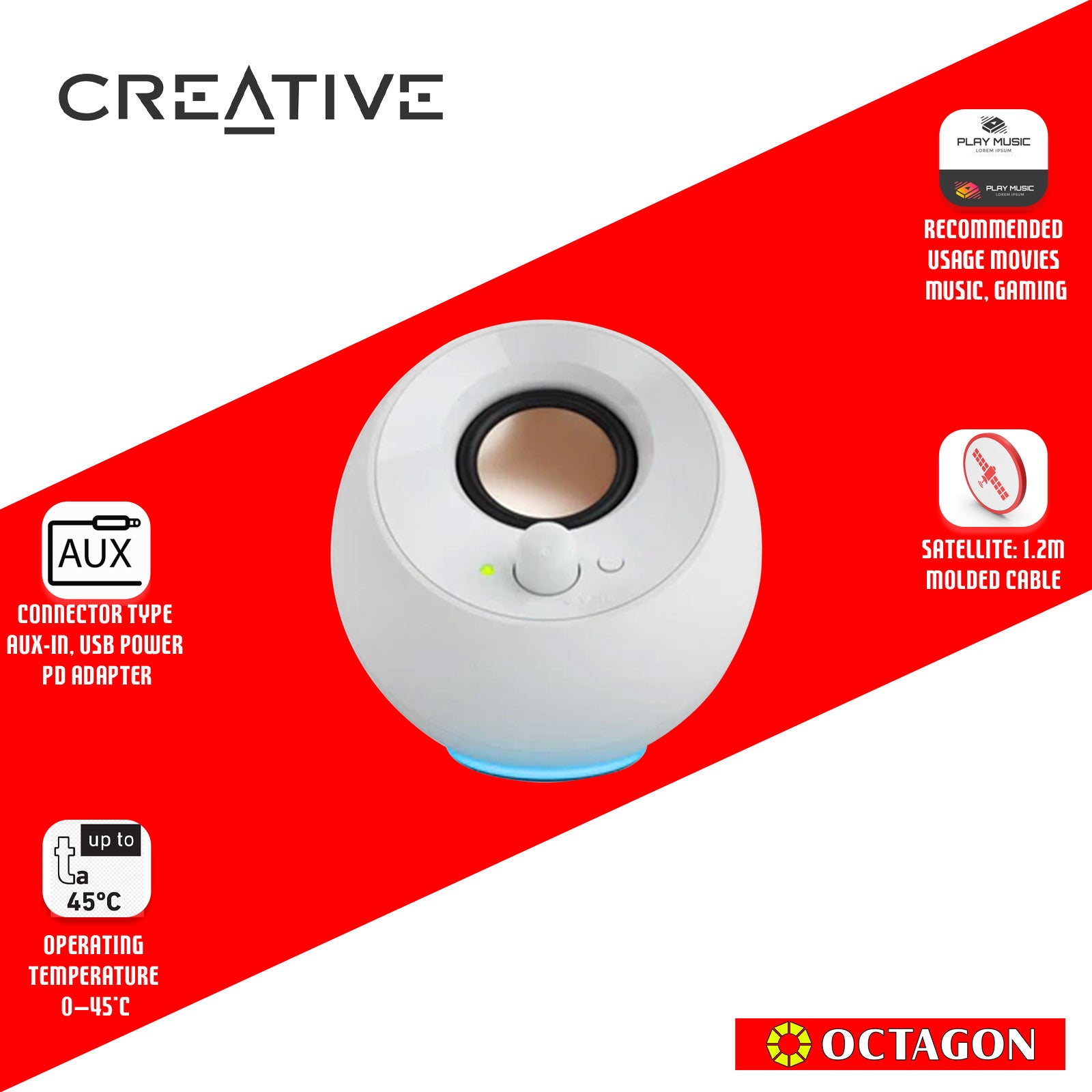 CREATIVE PEBBLE WHITE 2.0 SPEAKER USB